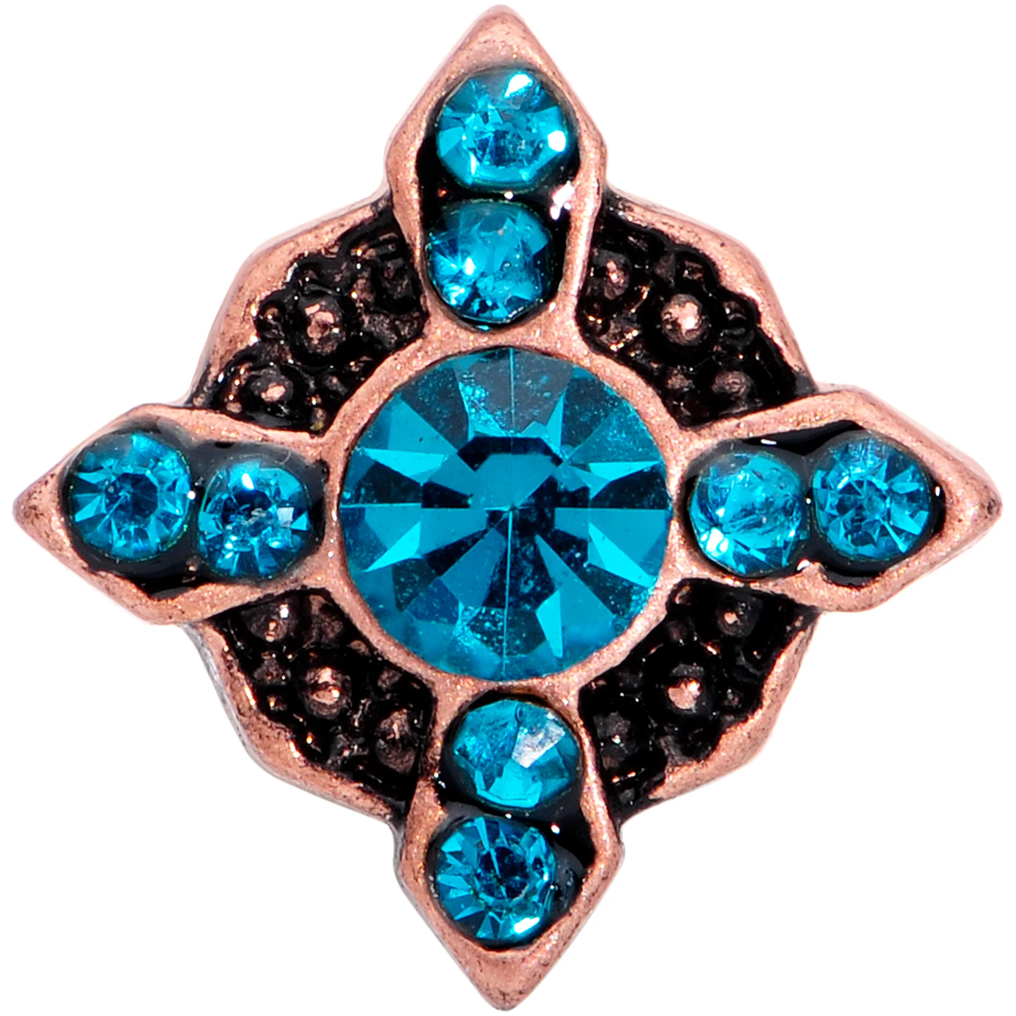 20G 1/4 Aqua Gem Rose Gold Tone Renaissance Nose Bone - Image 2
