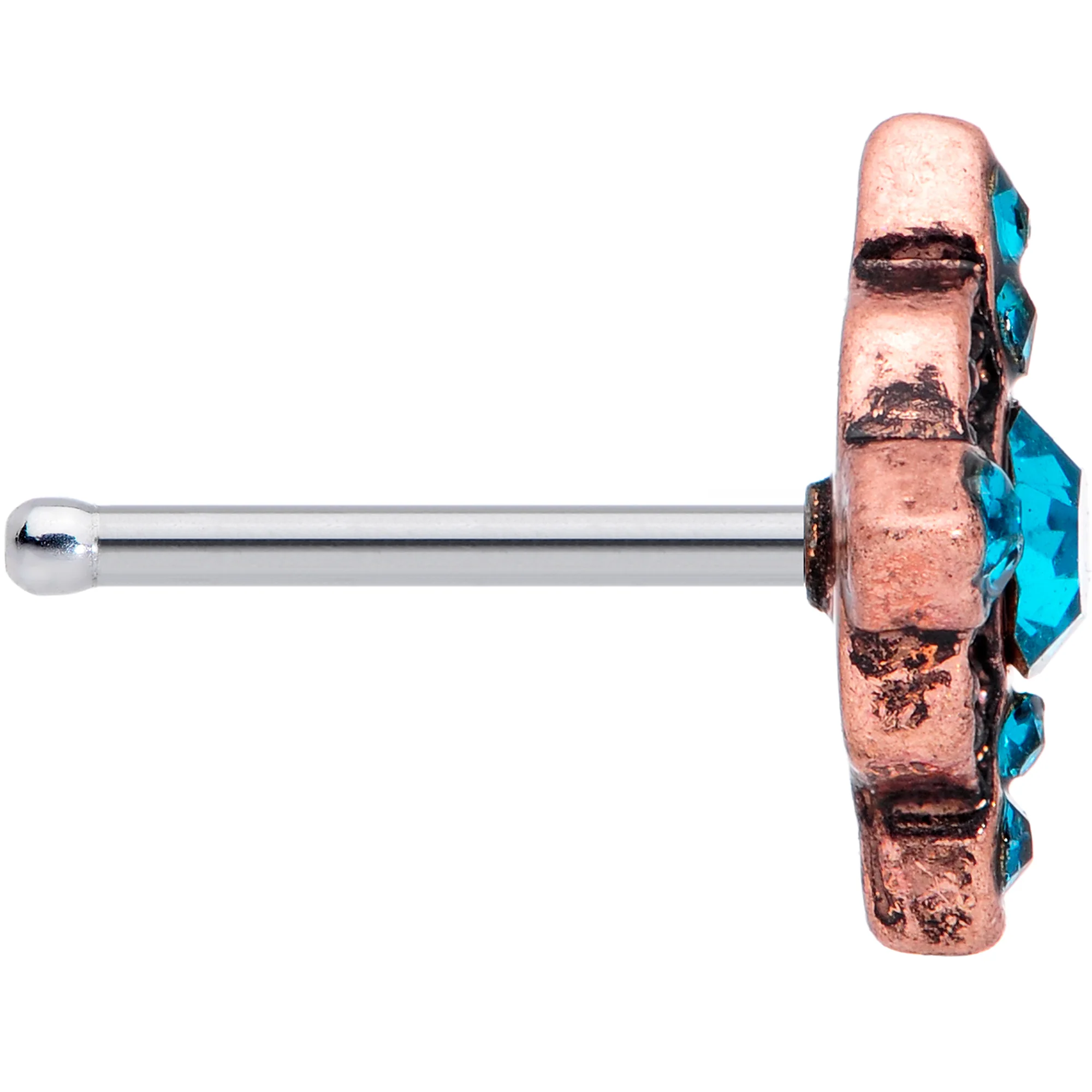 20G 1/4 Aqua Gem Rose Gold Tone Renaissance Nose Bone - Image 3
