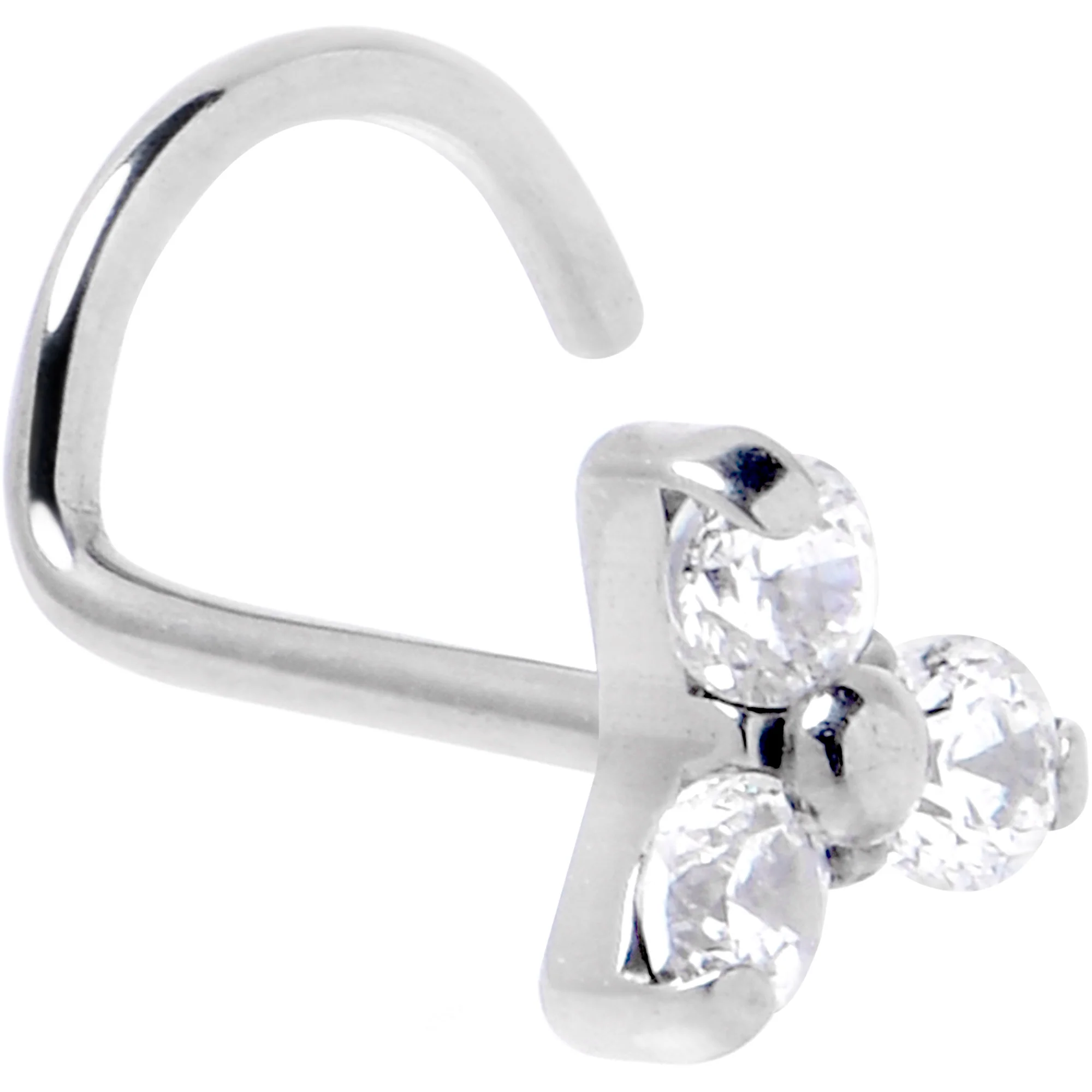 20G 1/4 ASTM Clear CZ Gem F-136 Titanium Threadless Left Nose Screw