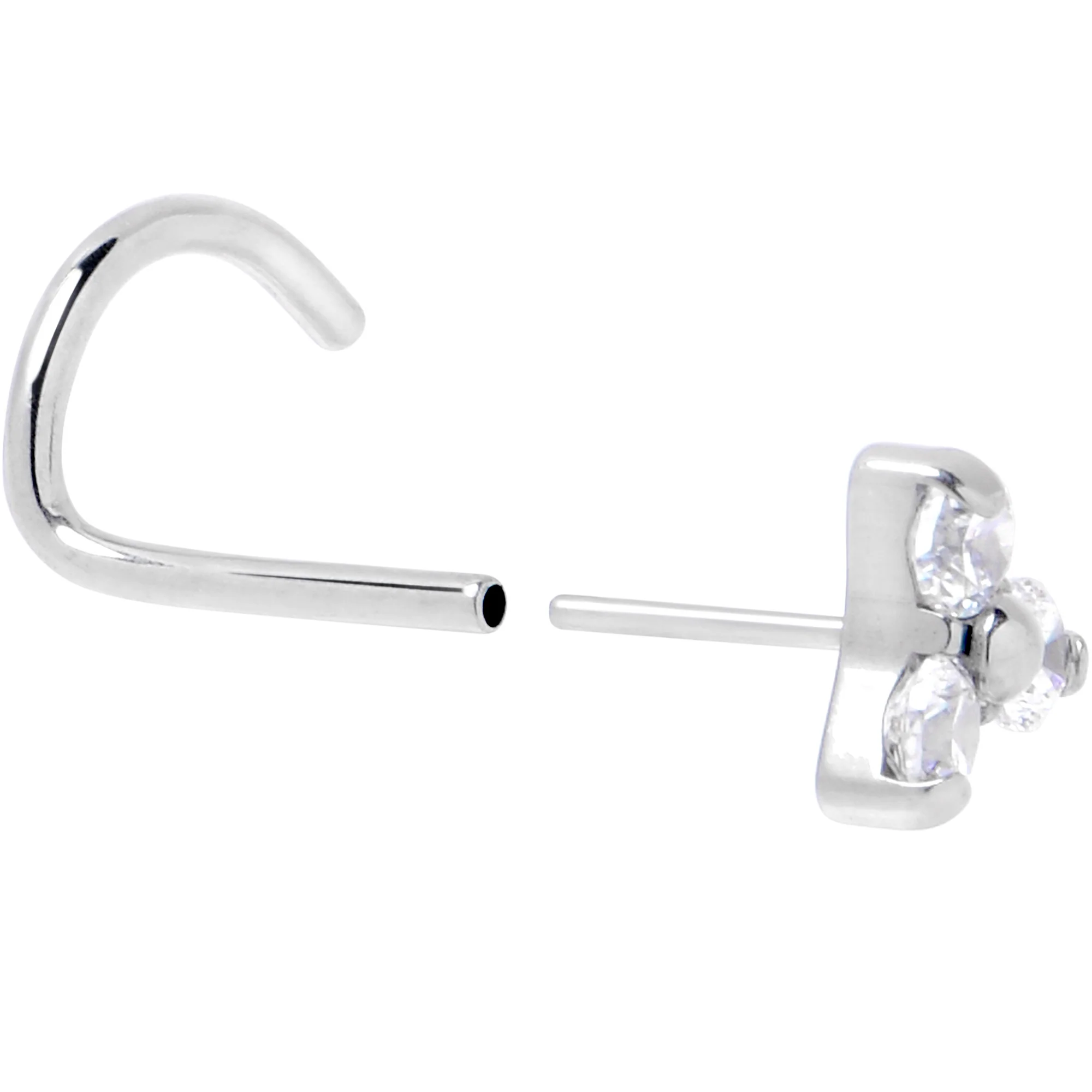 20G 1/4 ASTM Clear CZ Gem F-136 Titanium Threadless Left Nose Screw - Image 2
