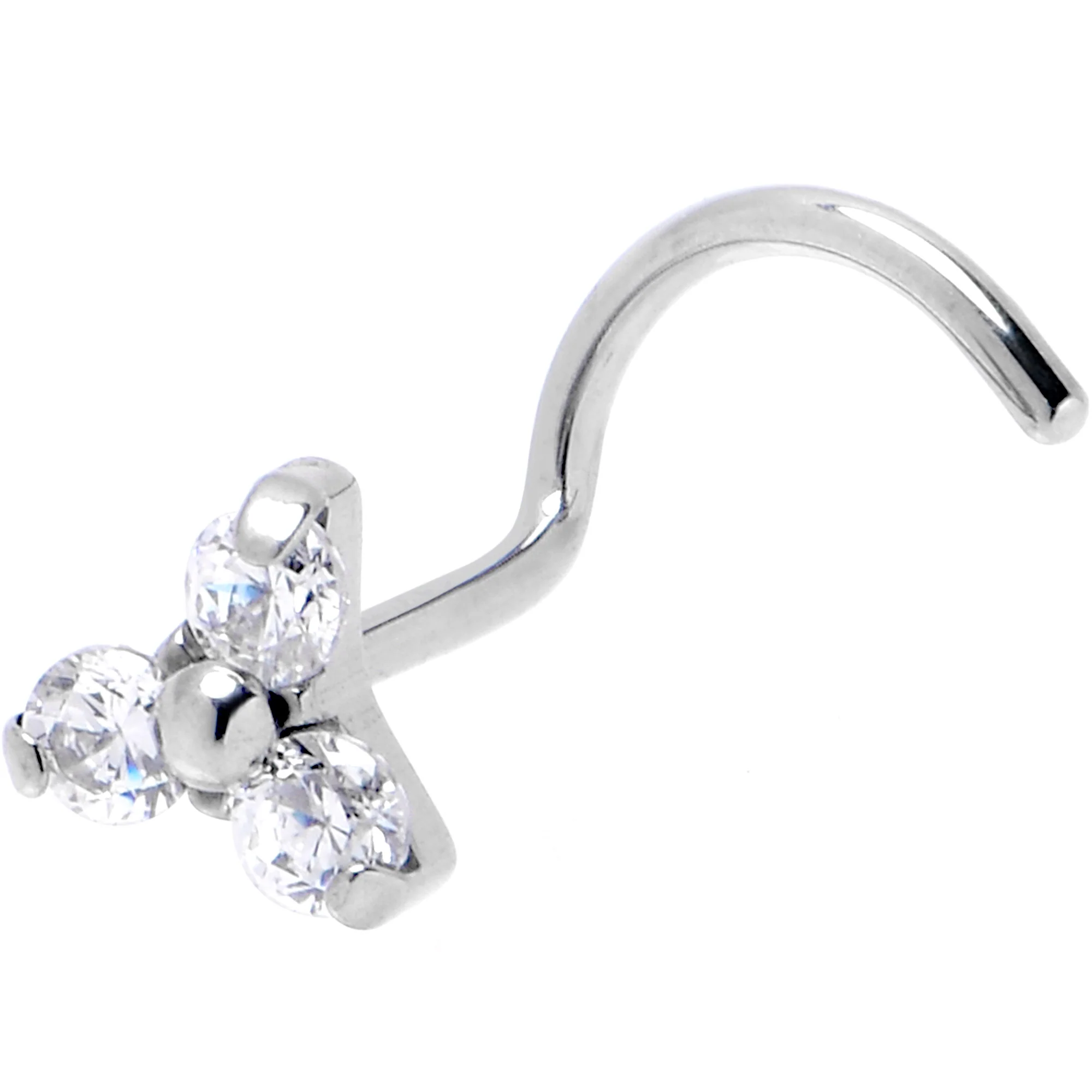 20G 1/4 ASTM Clear CZ Gem F-136 Titanium Threadless Left Nose Screw - Image 3