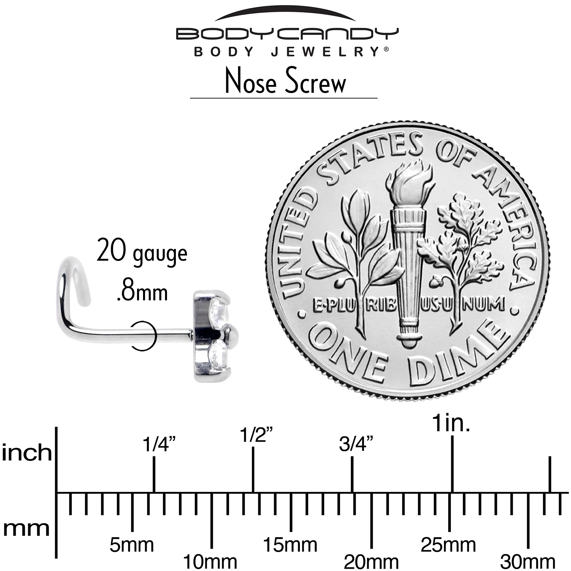 20G 1/4 ASTM Clear CZ Gem F-136 Titanium Threadless Left Nose Screw - Image 5