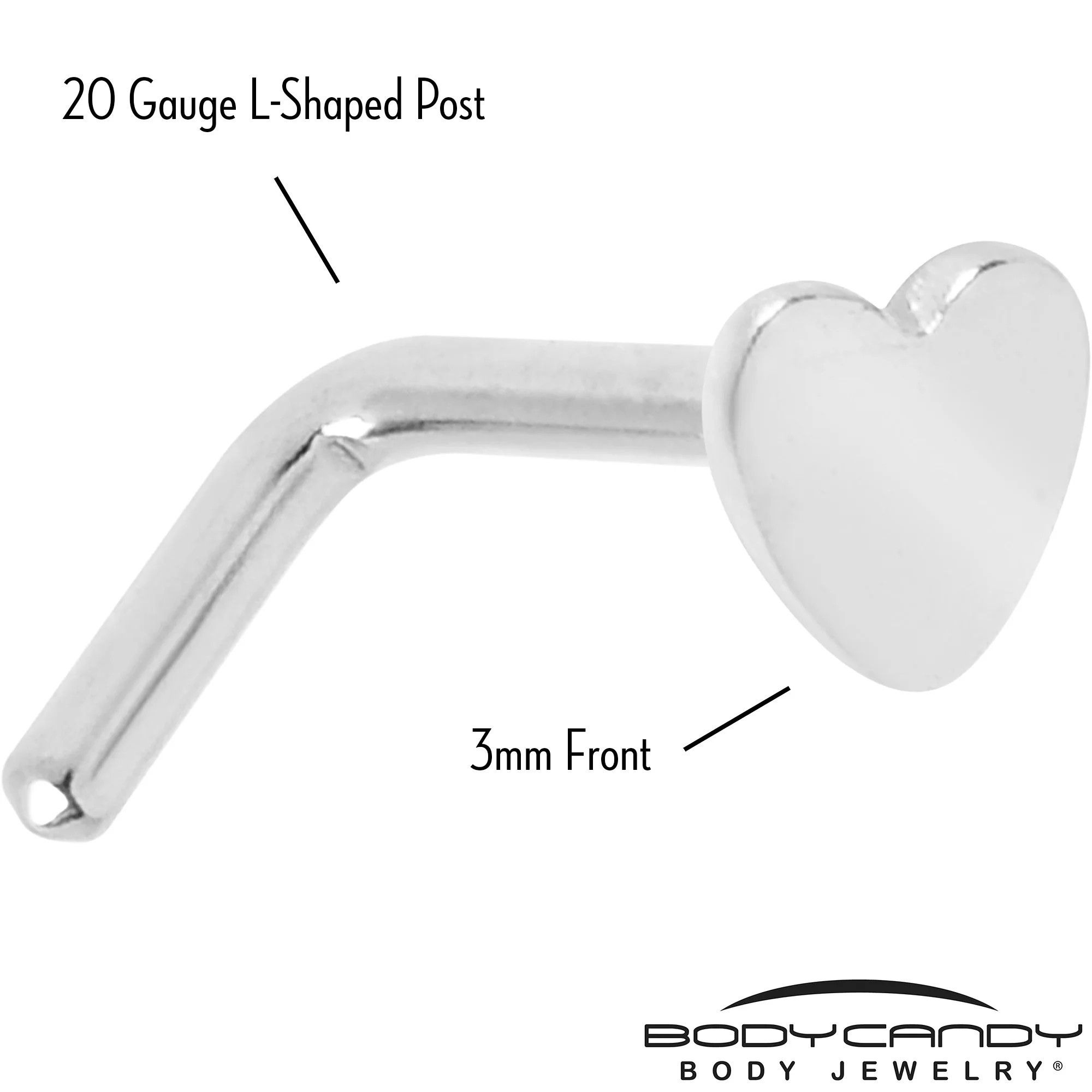 20G 1/4 ASTM F-136 Implant Grade Titanium Heart End L Shape Nose Ring - Image 3
