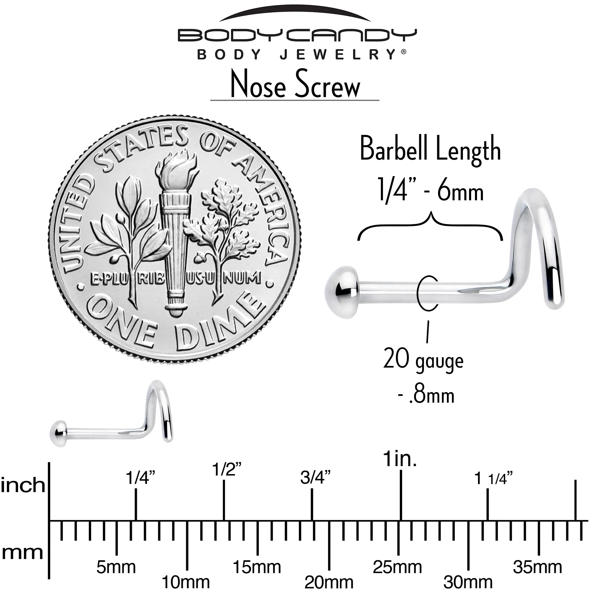 20G 1/4 ASTM F-136 Titanium Left Side Ball End Nose Screw - Image 5