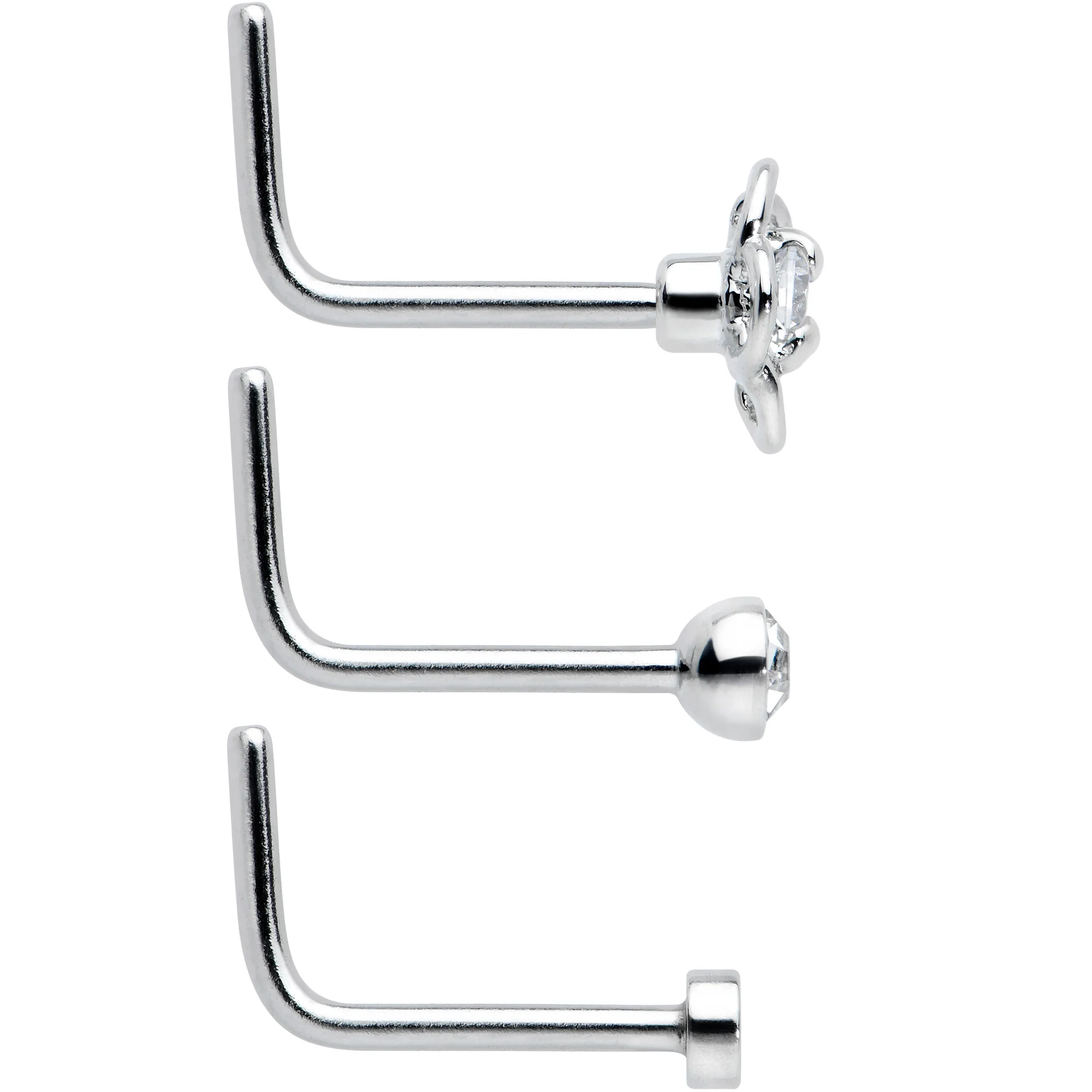 20G 1/4 Aurora Clear CZ Gem Flower L Shape Nose Ring Set of 6 - Image 2