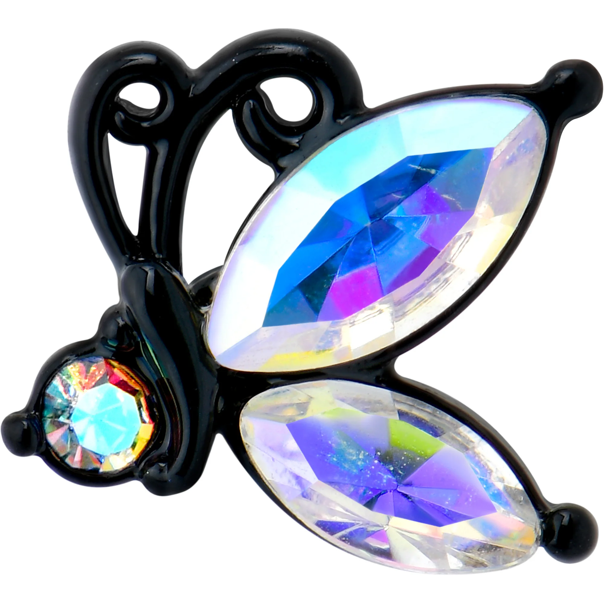 20G 1/4 Aurora CZ Gem Fleur de Lis Butterfly Black Nose Bone - Image 2