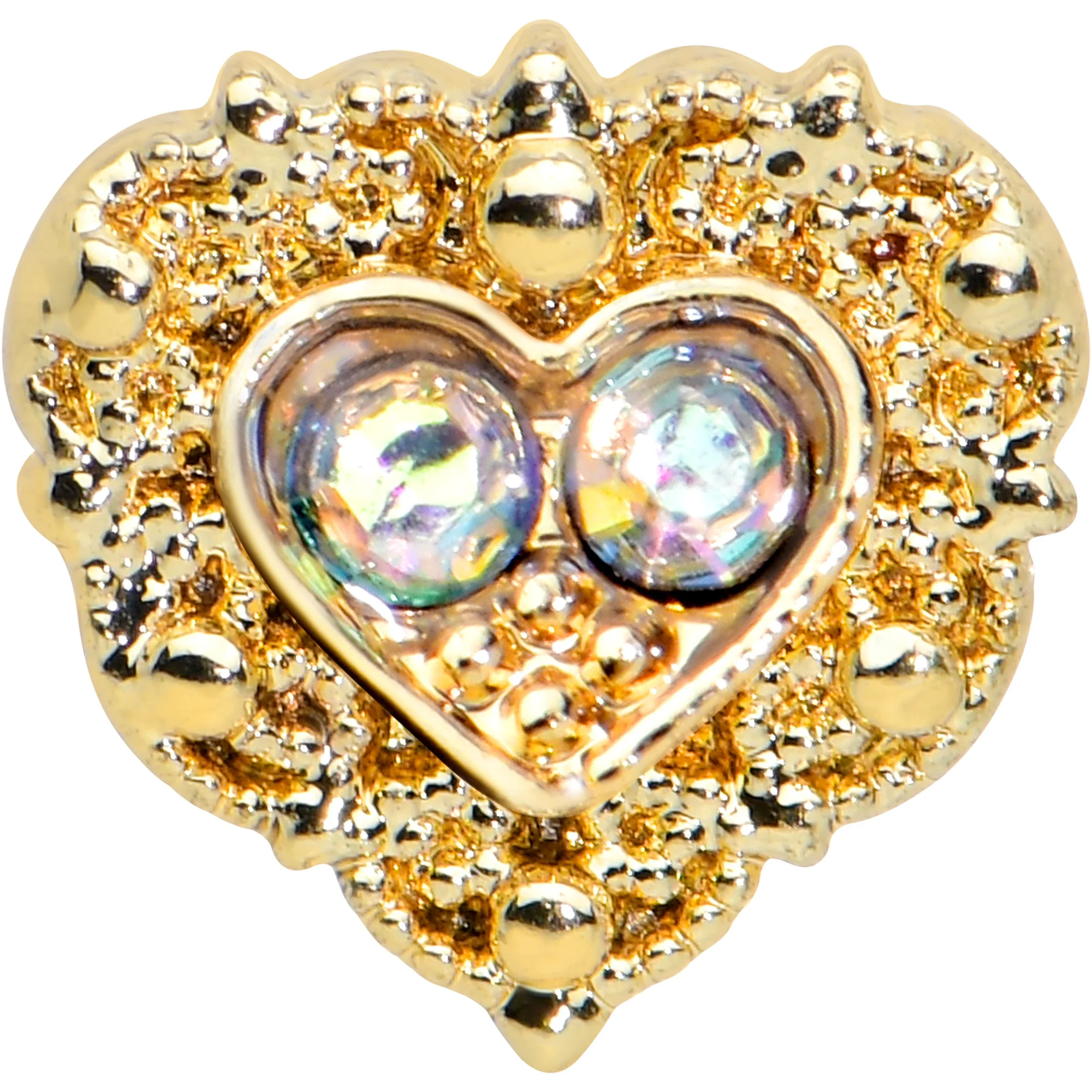 20G 1/4 Aurora Gem Baroque Golden Heart Nose Bone - Image 2