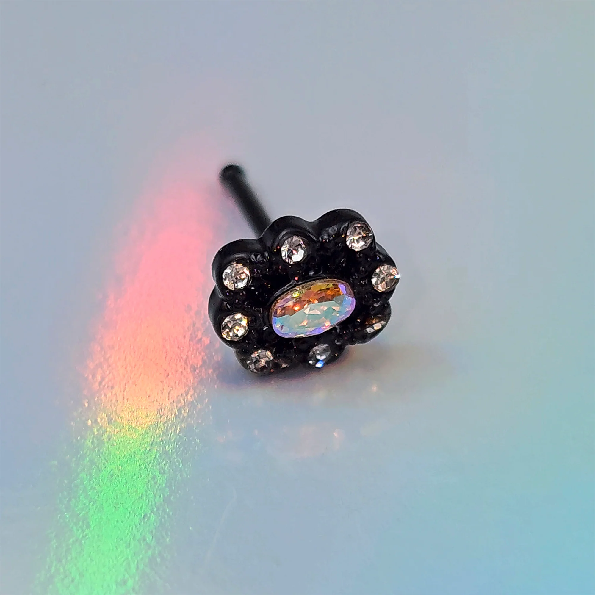20G 1/4 Aurora Gem Black Filigree Fantasy Nose Bone - Image 6