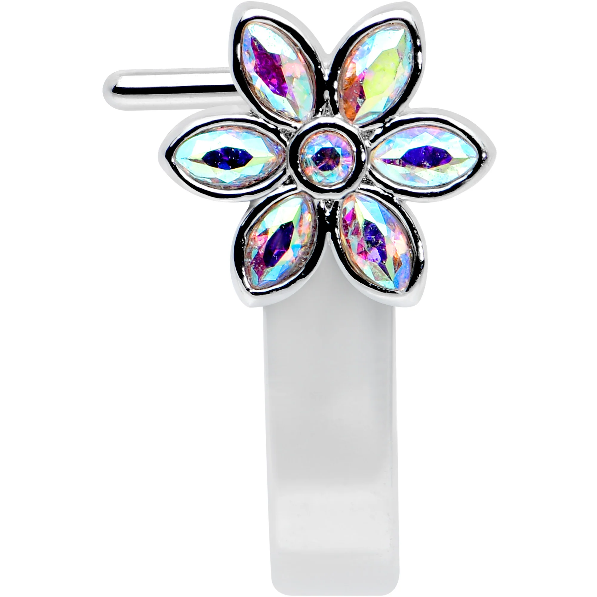 20G 1/4 Aurora Gem Fancy Flower Faux Hoop L Shape Nose Ring - Image 2