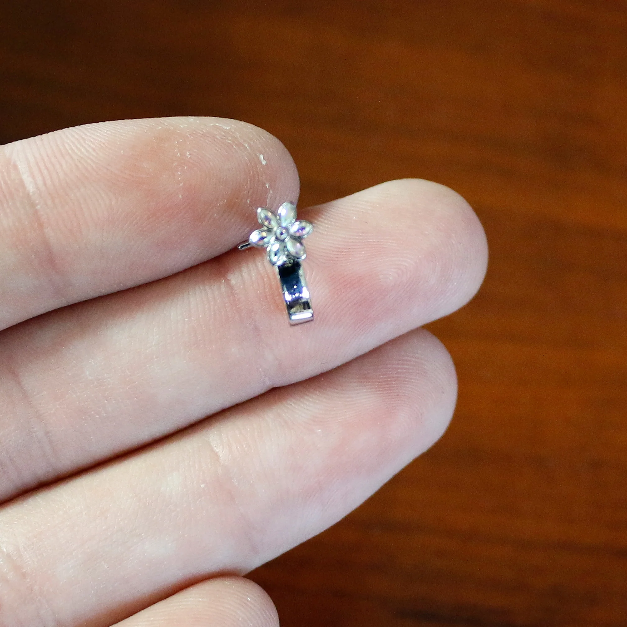 20G 1/4 Aurora Gem Fancy Flower Faux Hoop L Shape Nose Ring - Image 6