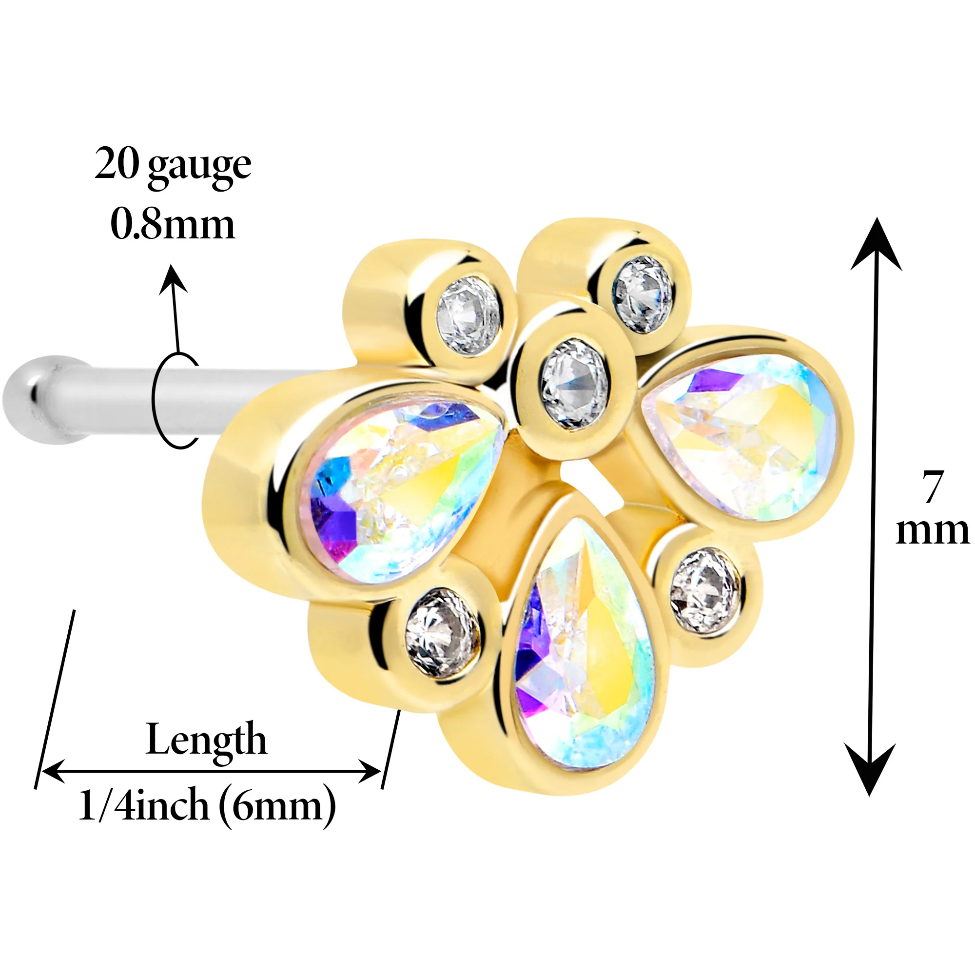 20G 1/4 Aurora Gem Golden Crown Deluxe Nose Bone - Image 2