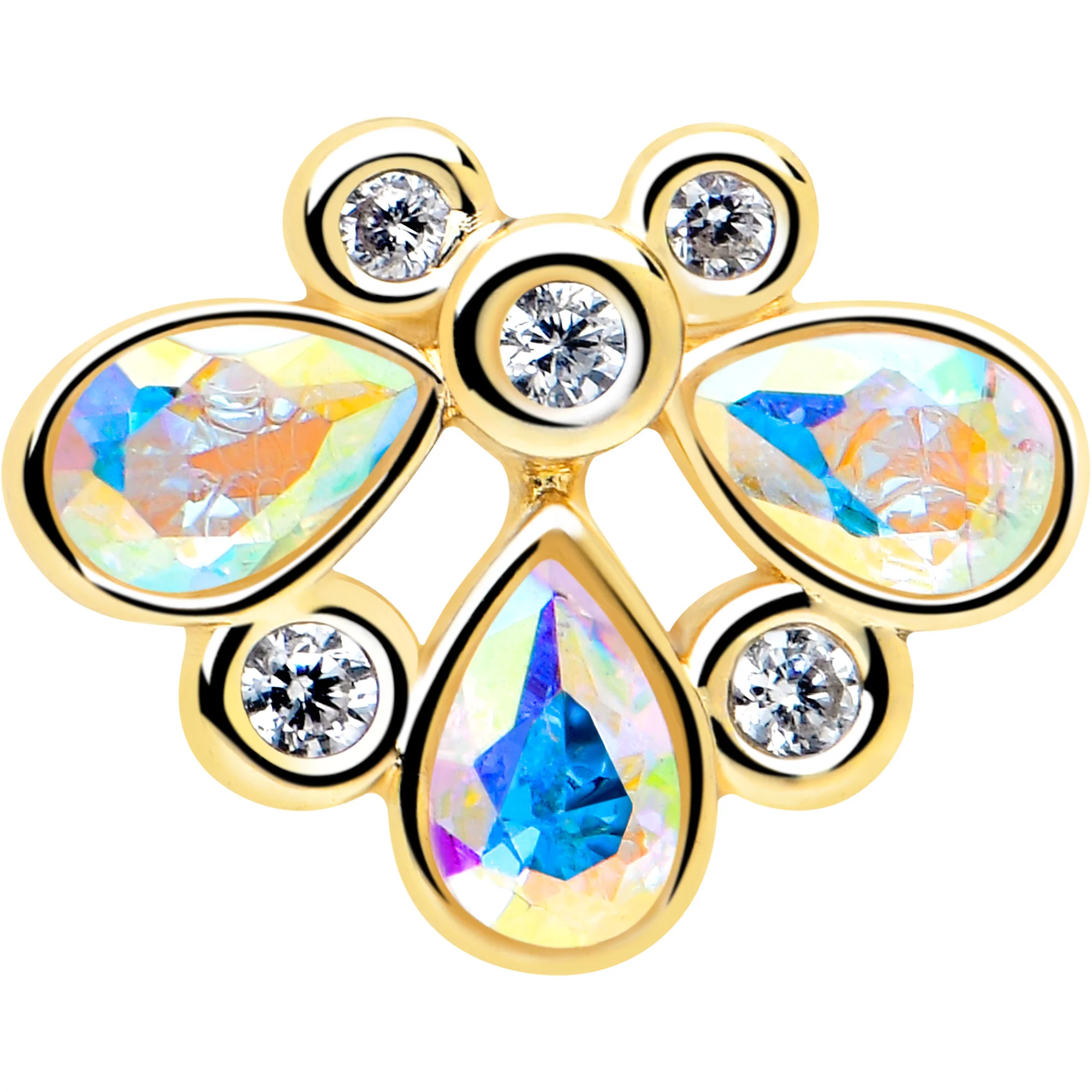 20G 1/4 Aurora Gem Golden Crown Deluxe Nose Bone - Image 3