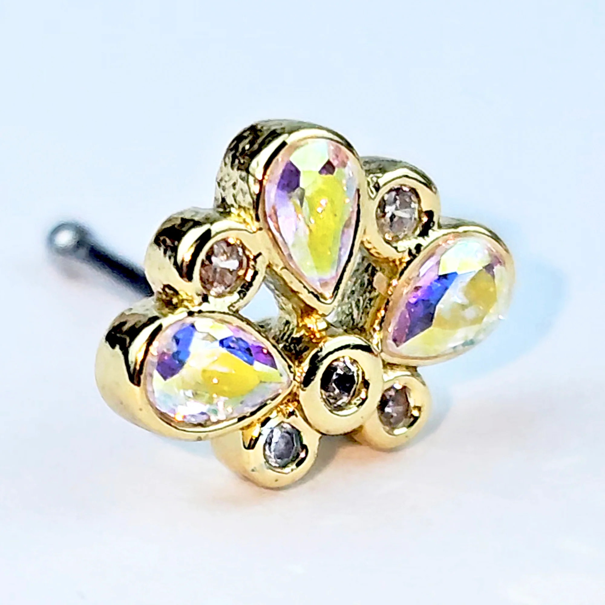 20G 1/4 Aurora Gem Golden Crown Deluxe Nose Bone - Image 6