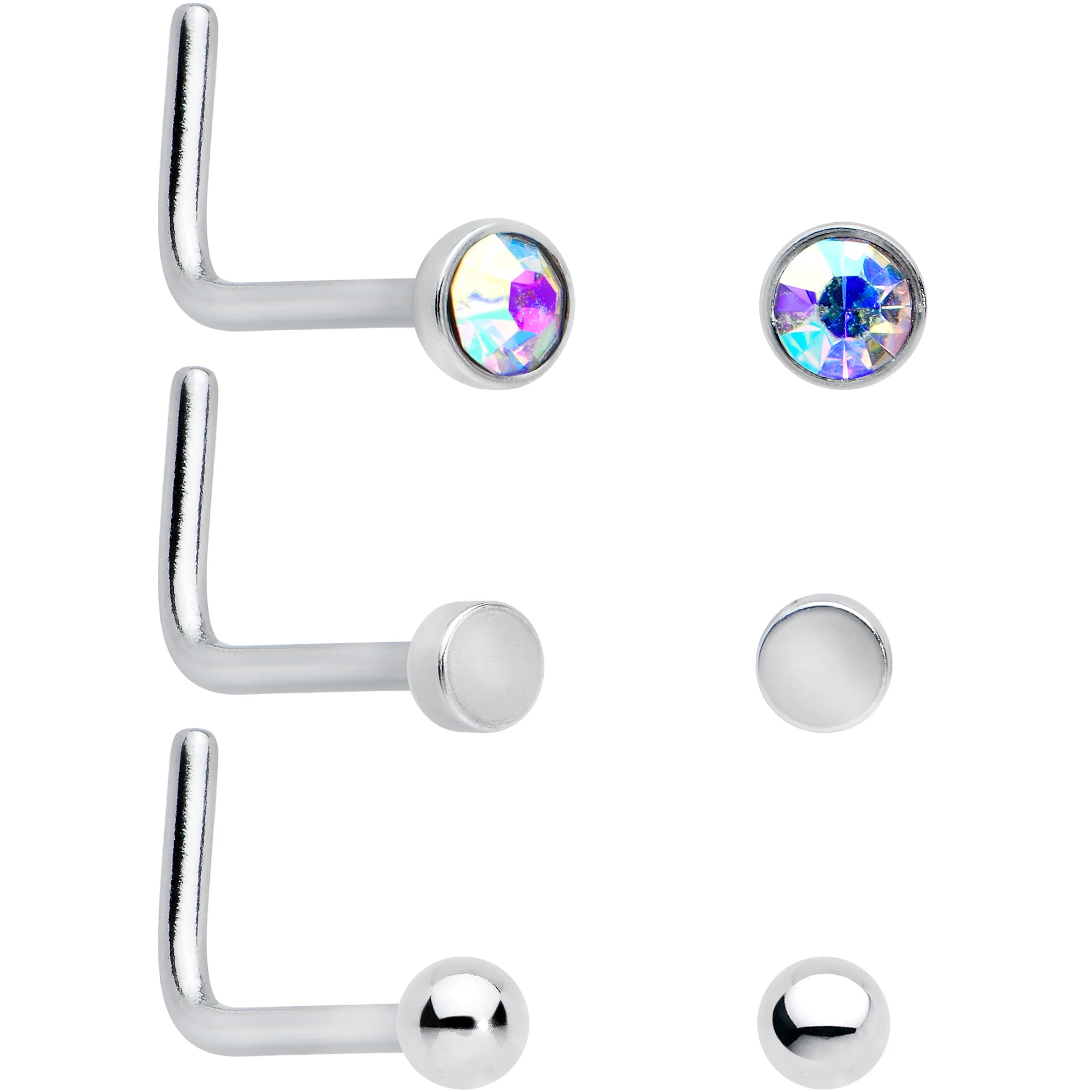 20G 1/4 Aurora Pink CZ Gem Flower L Shape Nose Ring Set of 6 - Image 5
