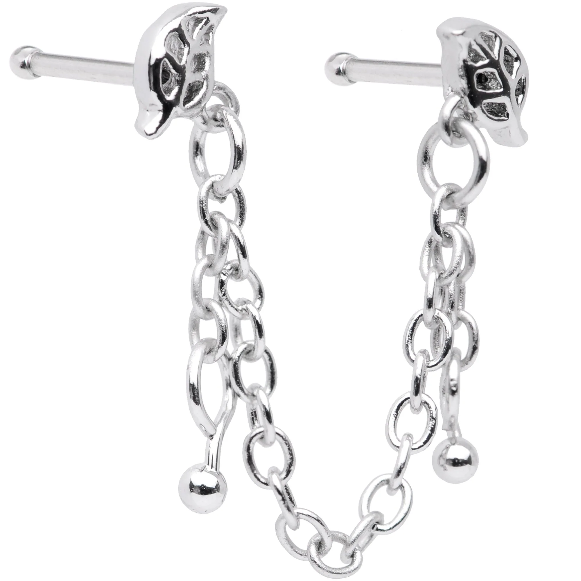 20G 1/4 Autumn Fall Leaves Chain Dangle Double Nose Bone