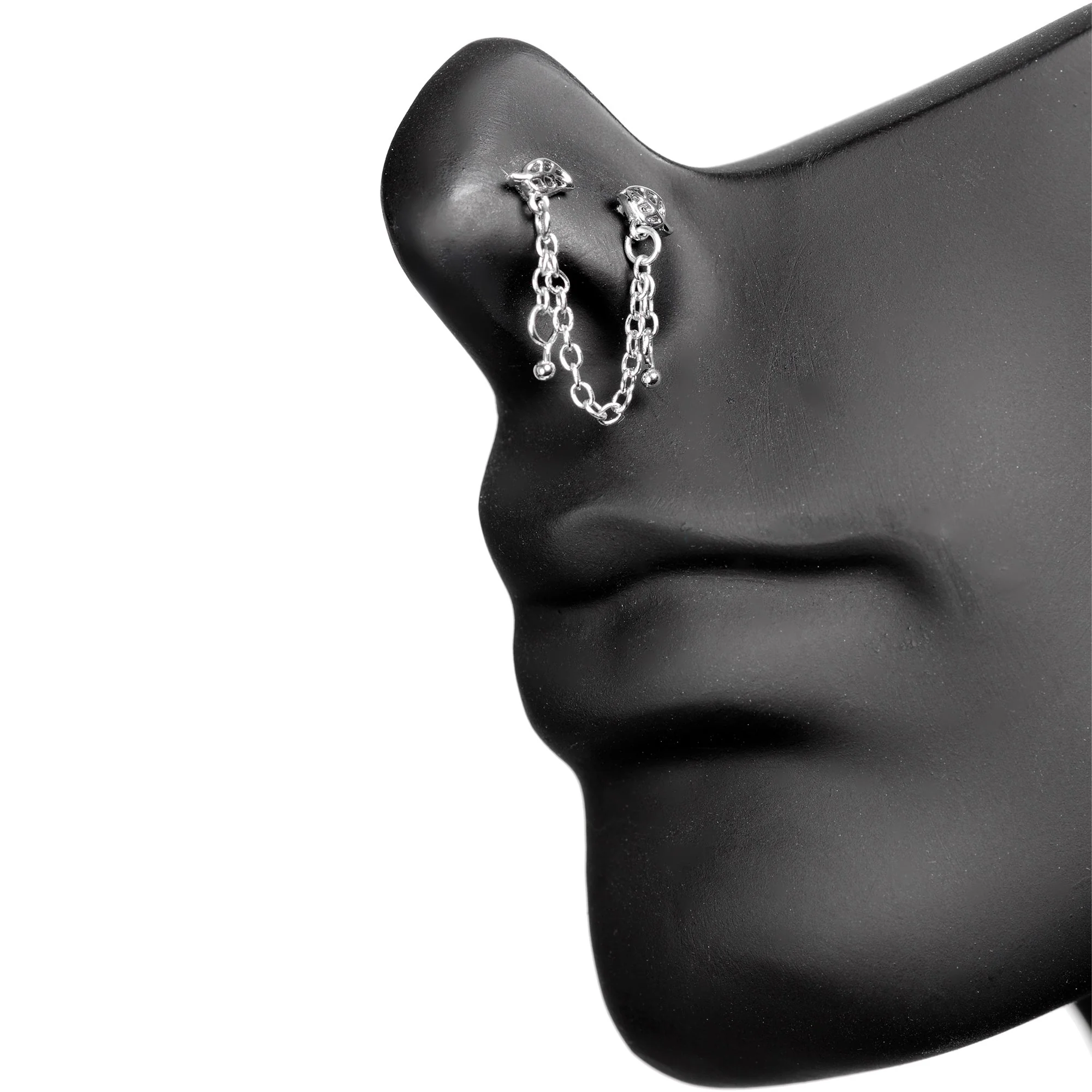 20G 1/4 Autumn Fall Leaves Chain Dangle Double Nose Bone - Image 3