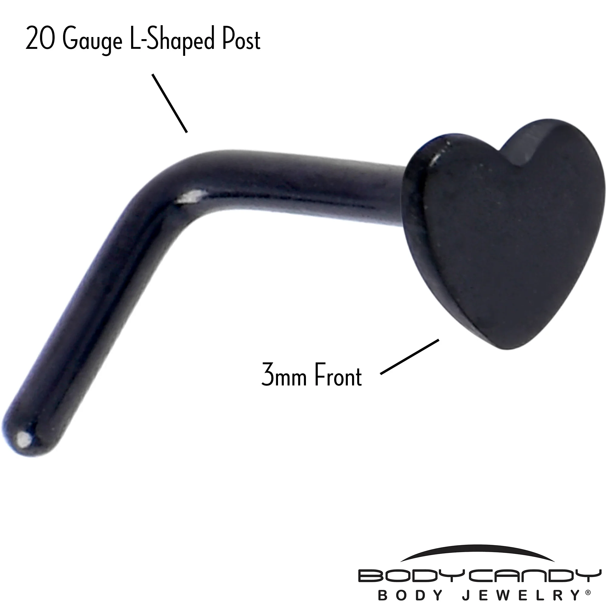 20G 1/4 Black ASTM F-136 Implant Grade Titanium Heart End L Shape Nose Ring - Image 3