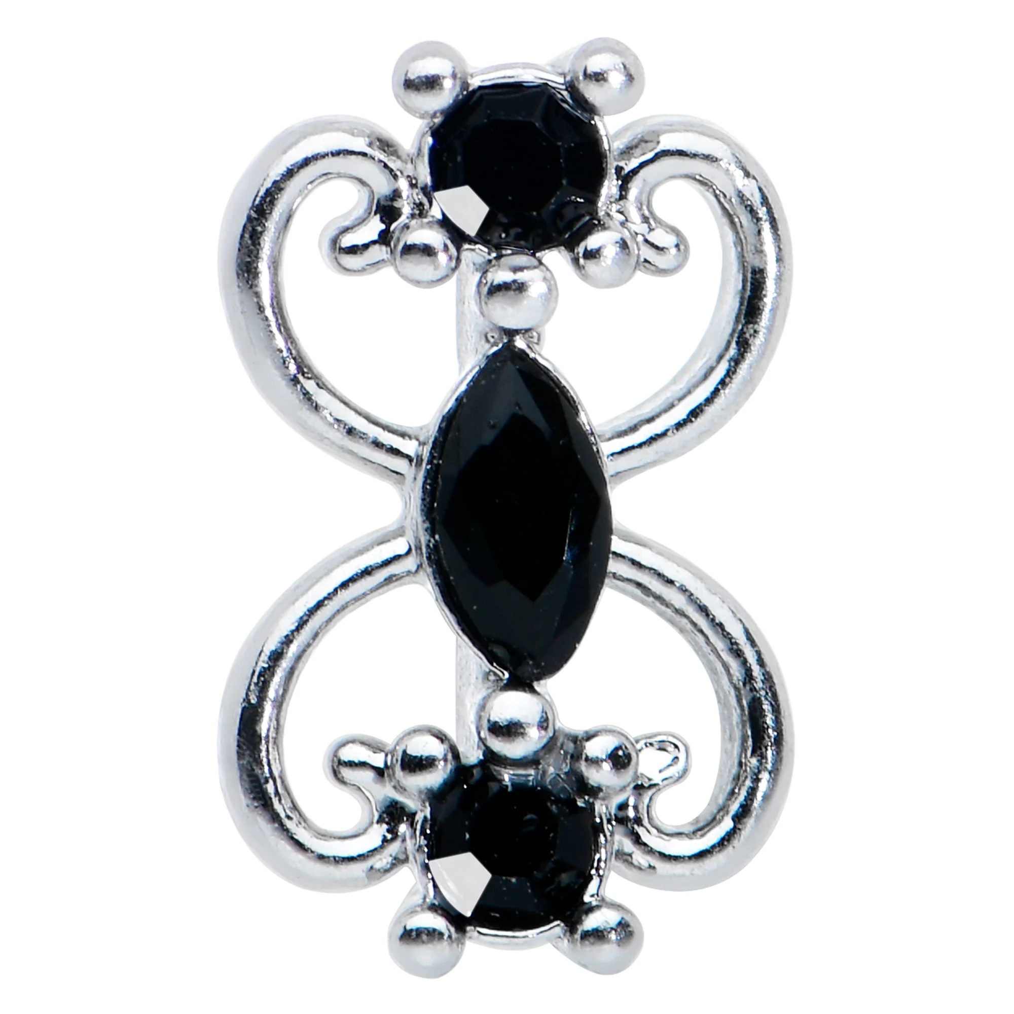 20G 1/4 Black Gem Art Deco Swirls Nose Bone - Image 2