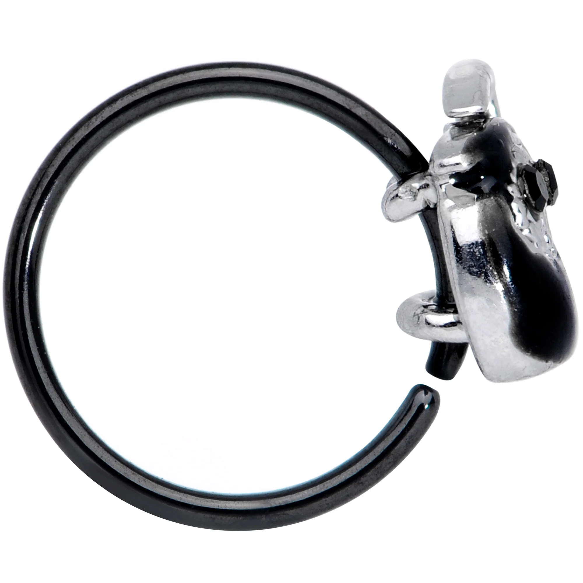 20G 1/4 Black Gem Black Grim Reaper Halloween Nose Hoop - Image 2