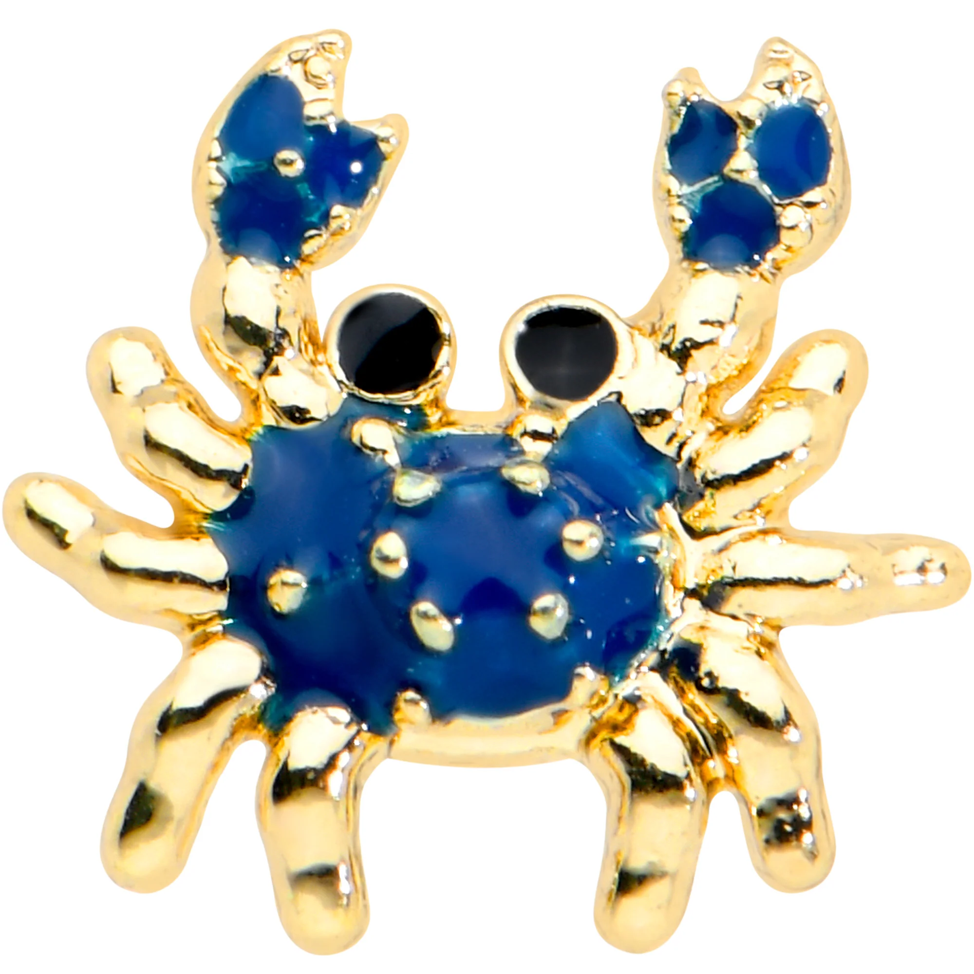 20G 1/4 Black Gem Gold Tone Blue Crab Nautical Nose Bone - Image 2