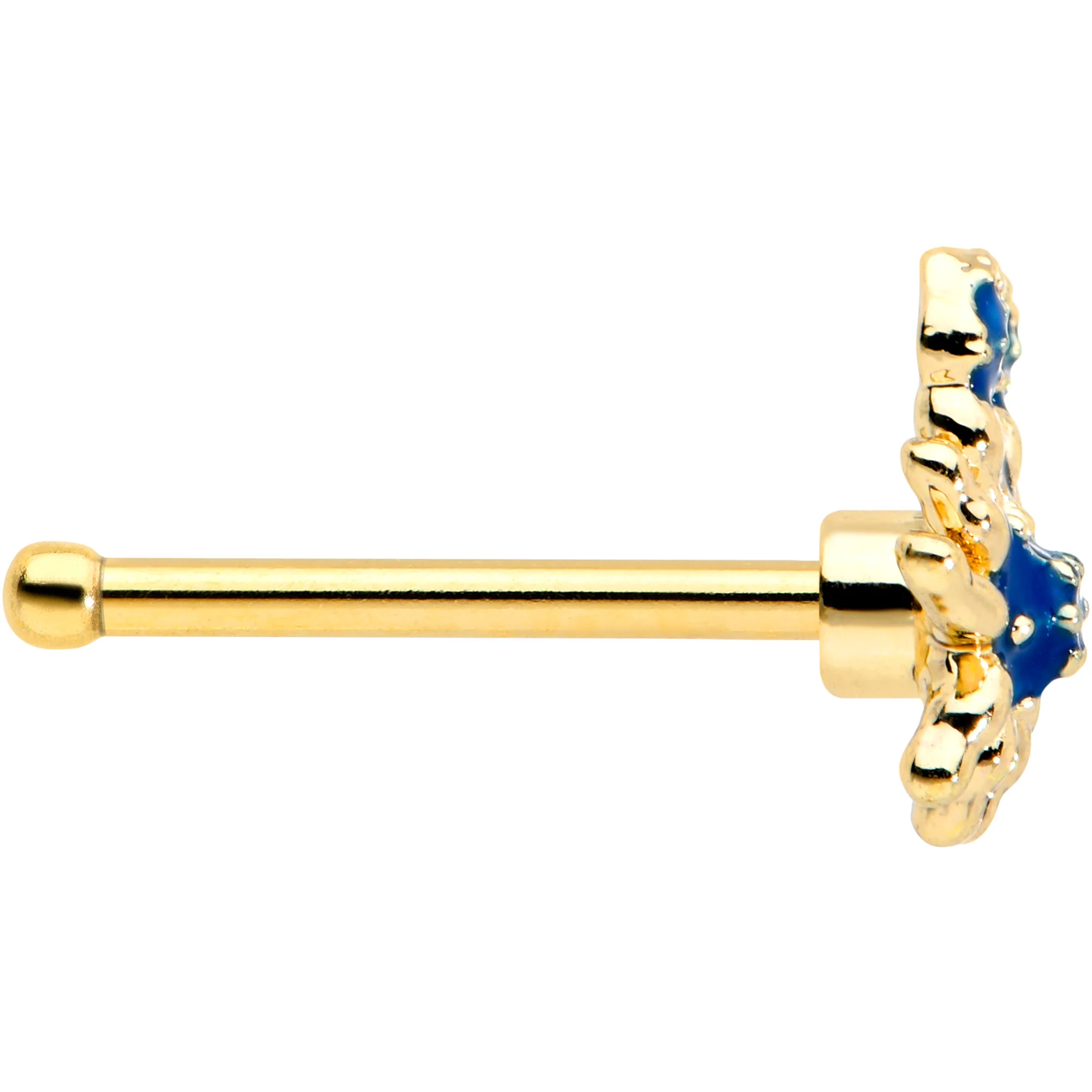 20G 1/4 Black Gem Gold Tone Blue Crab Nautical Nose Bone - Image 3