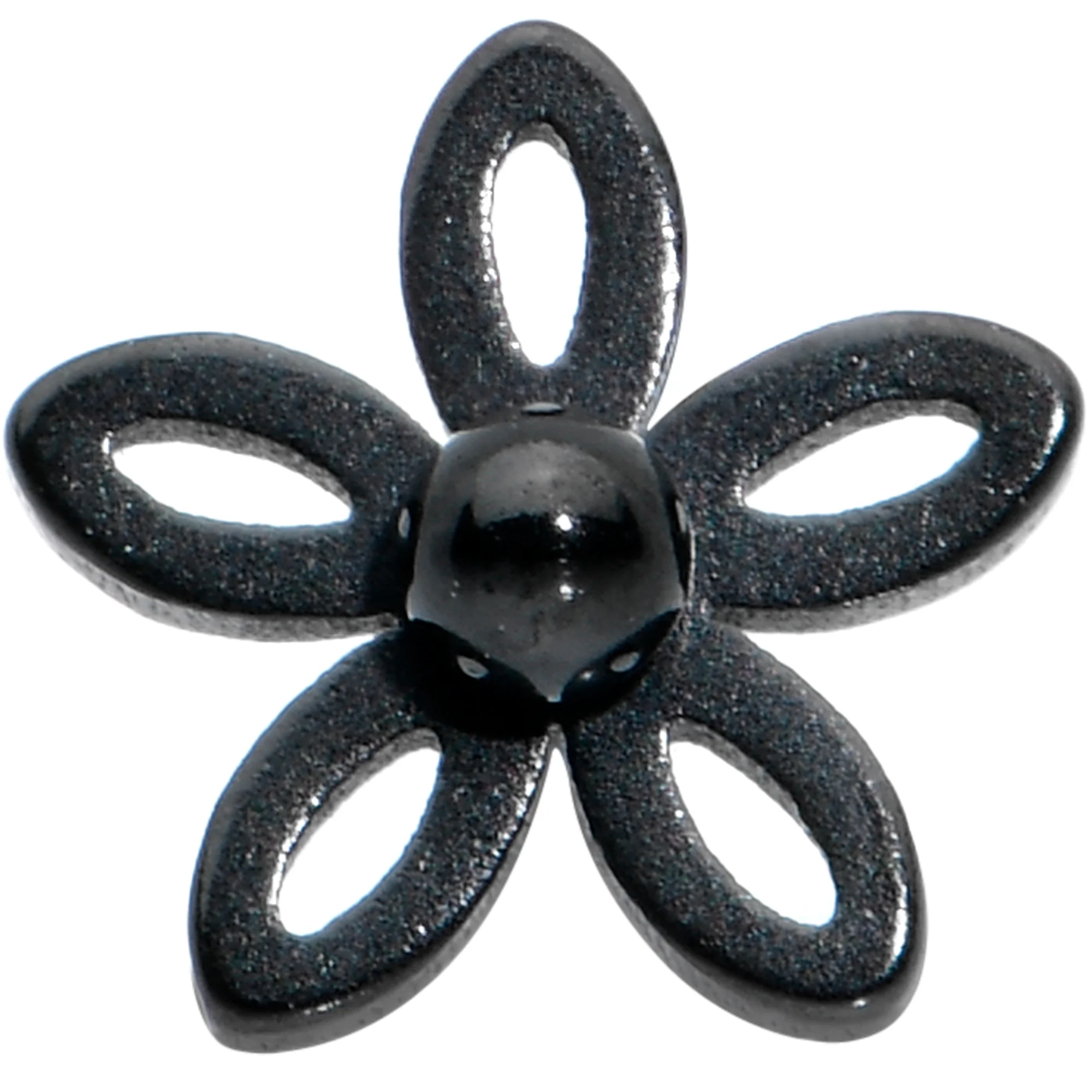 20G 1/4 Black Loop Petal Flower L Shape Nose Ring - Image 2