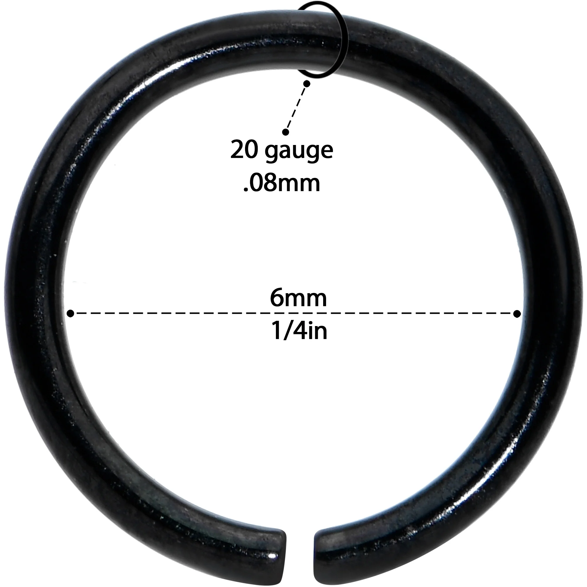 20G 1/4 Black PVD Grade 23 Titanium Bendable Hoop Ring - Image 3