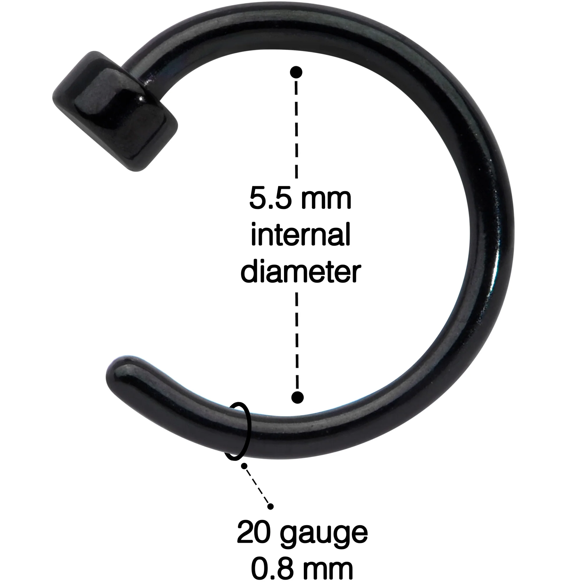 20G 1/4 Black Simple Disc Nose Hoop - Image 3