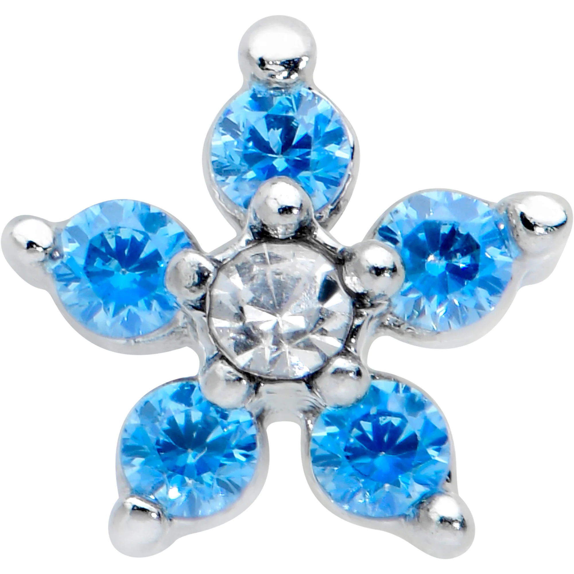 20G 1/4 Blue Clear CZ Gem Flower Beauty L Shape Nose Ring - Image 2