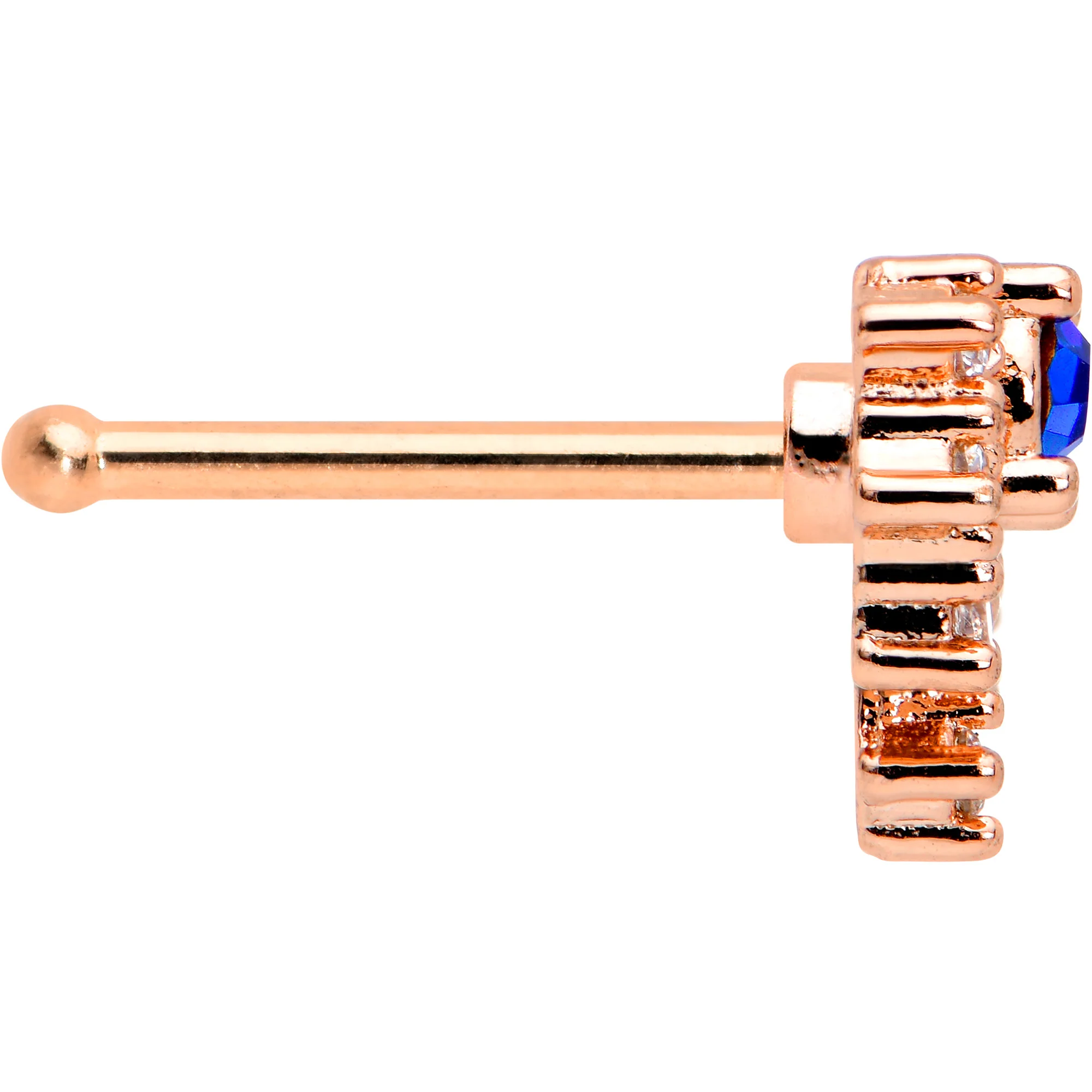 20G 1/4 Blue Clear Gem Rose Gold Tone Glamour Flare Nose Bone - Image 3