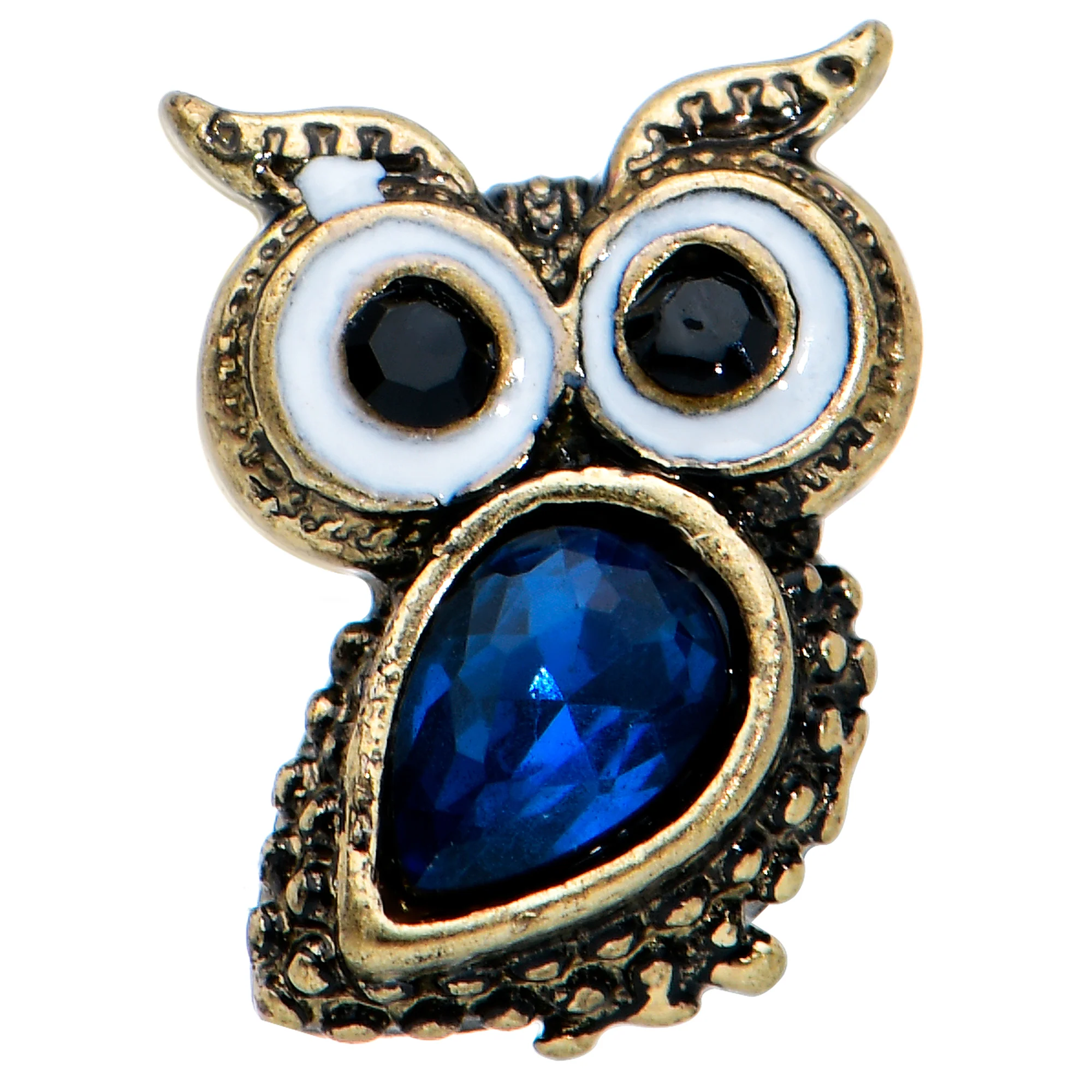 20G 1/4 Blue Gem Gold Tone Wide Eyed Owl Nose Bone - Image 2