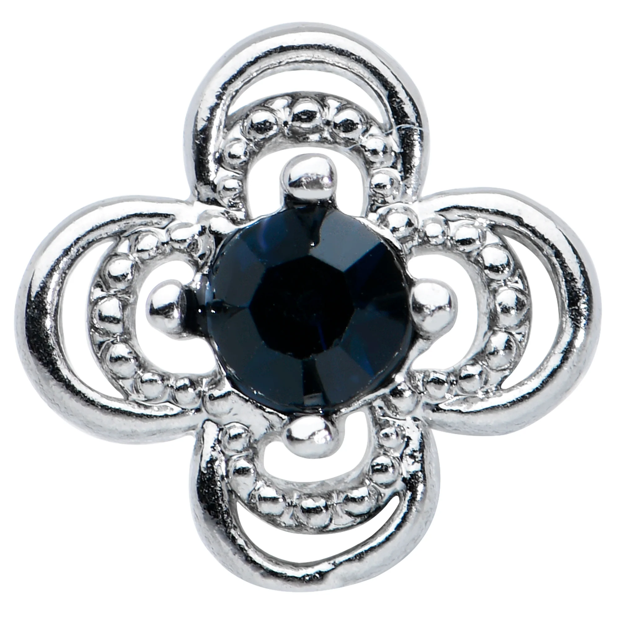 20G 1/4 Blue Gem Stylized Deco Cross Nose Bone - Image 2