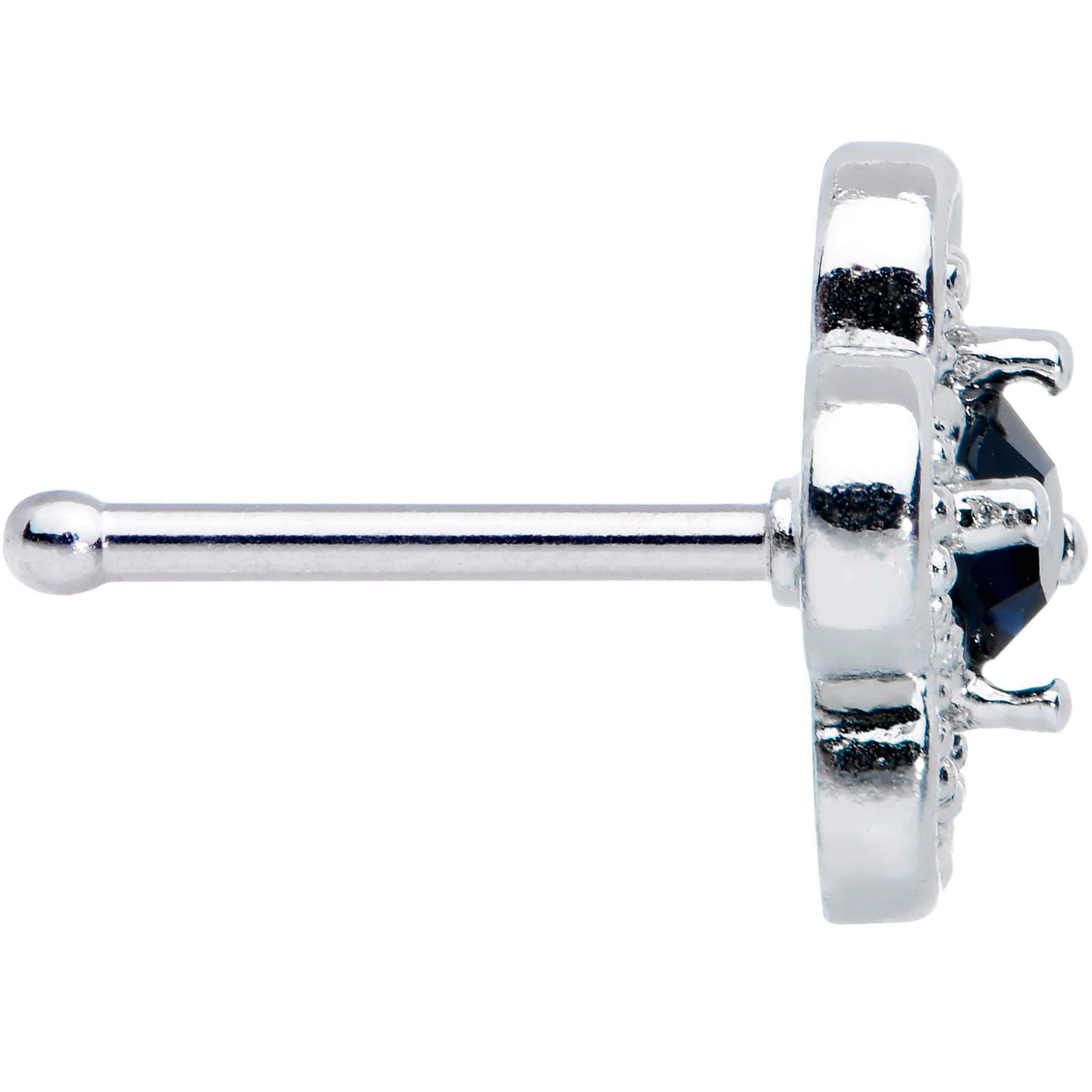 20G 1/4 Blue Gem Stylized Deco Cross Nose Bone - Image 3