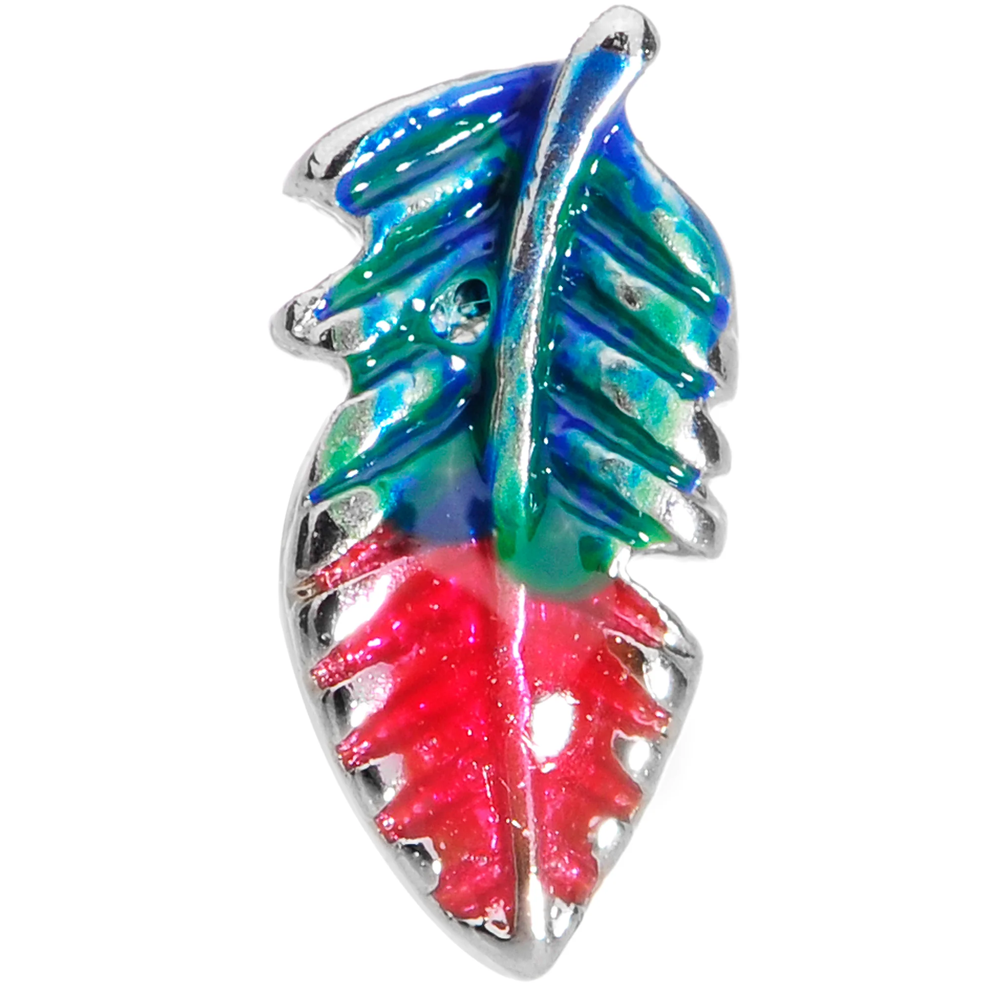 20G 1/4 Blue Green Red Feather L Shaped Nose Ring - Image 2