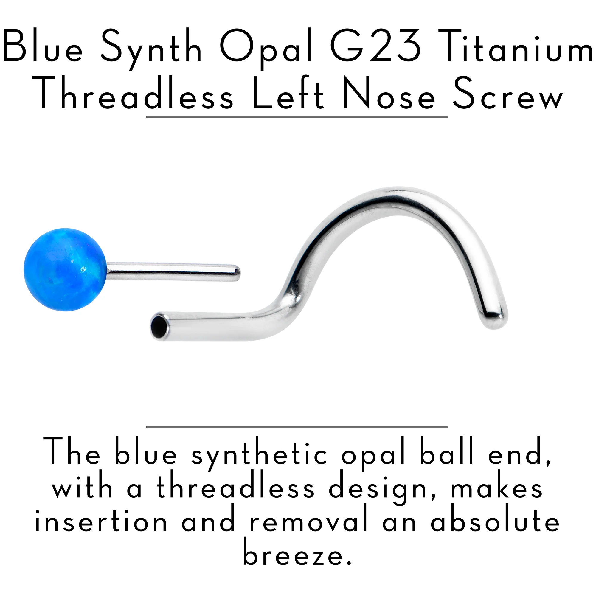 20G 1/4 Blue Synth Opal G23 Titanium Threadless Left Nose Screw - Image 2