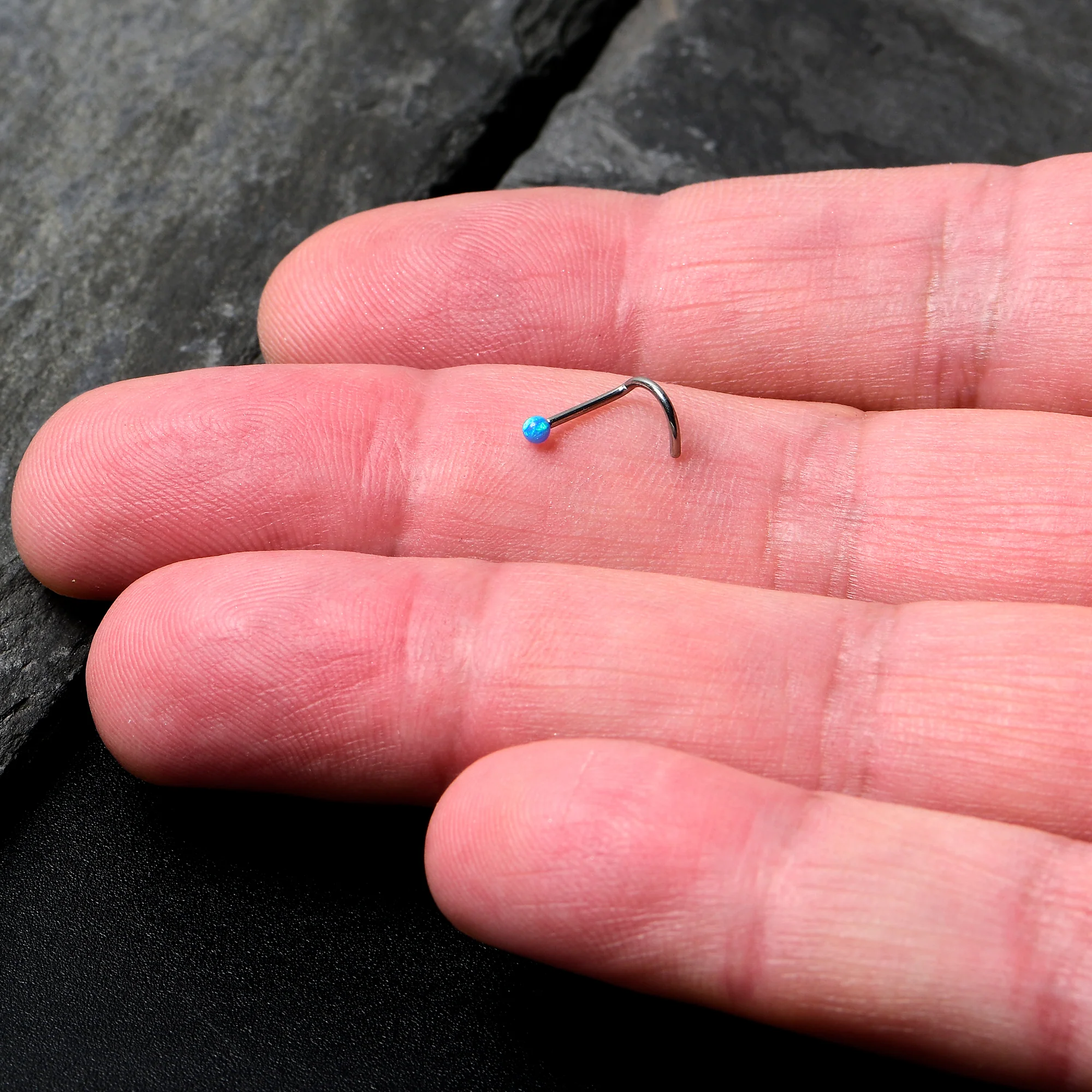 20G 1/4 Blue Synth Opal G23 Titanium Threadless Left Nose Screw - Image 3