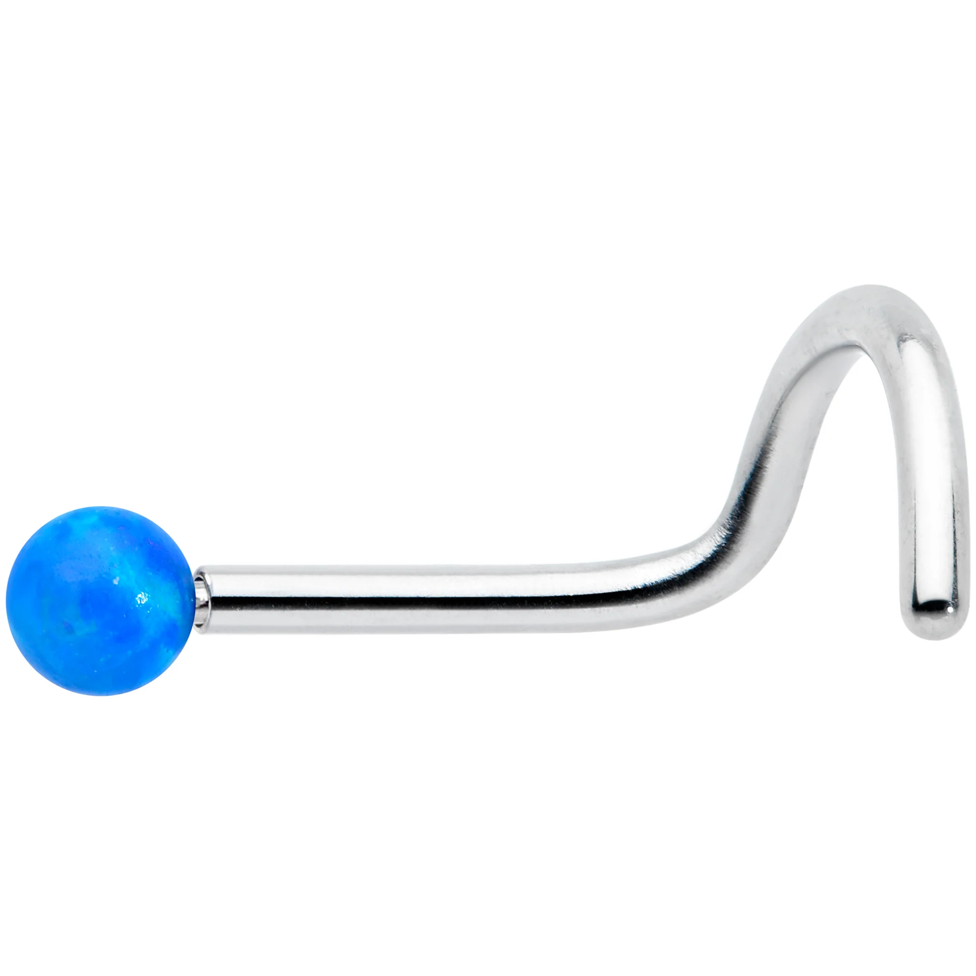 20G 1/4 Blue Synth Opal G23 Titanium Threadless Left Nose Screw - Image 4