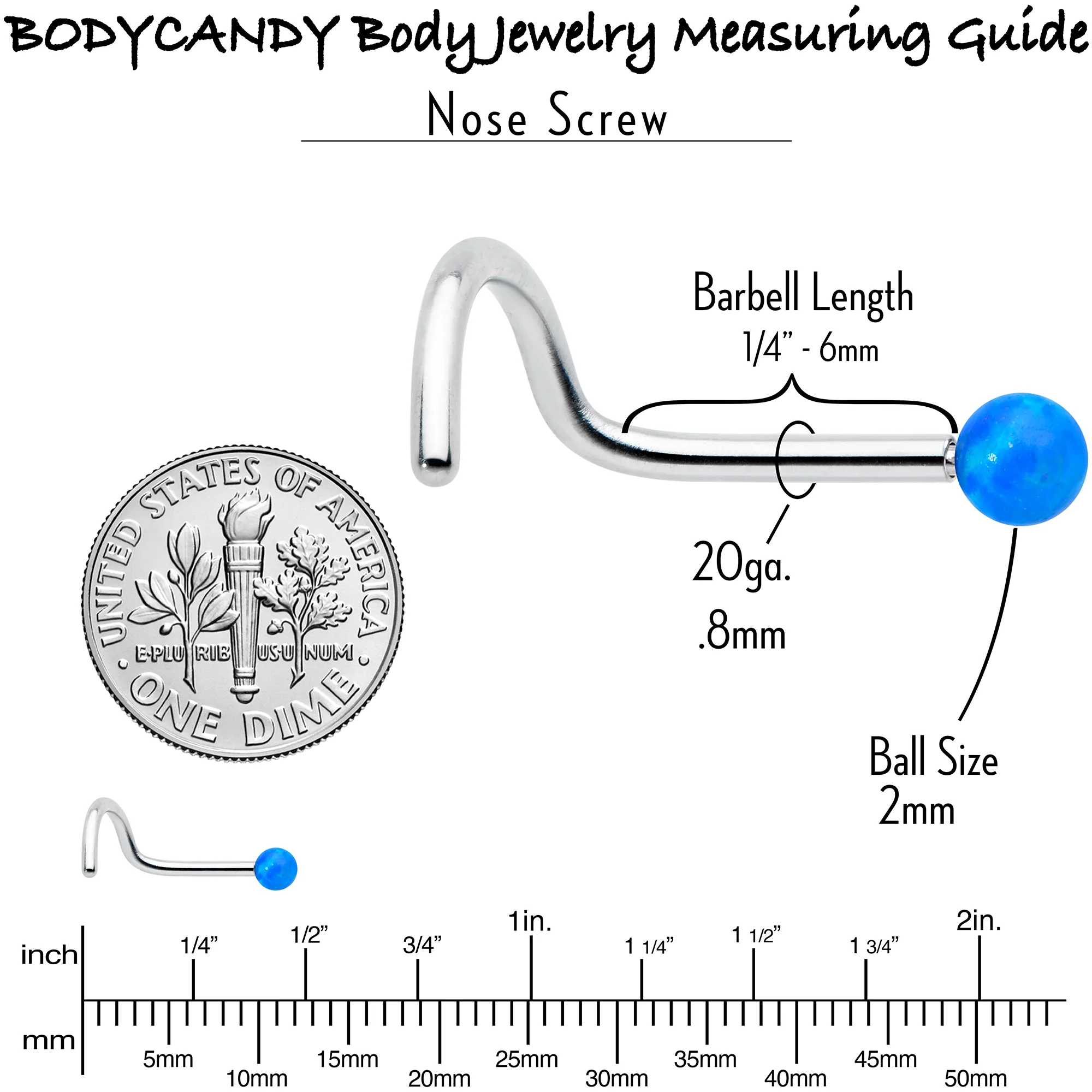 20G 1/4 Blue Synth Opal G23 Titanium Threadless Left Nose Screw - Image 5