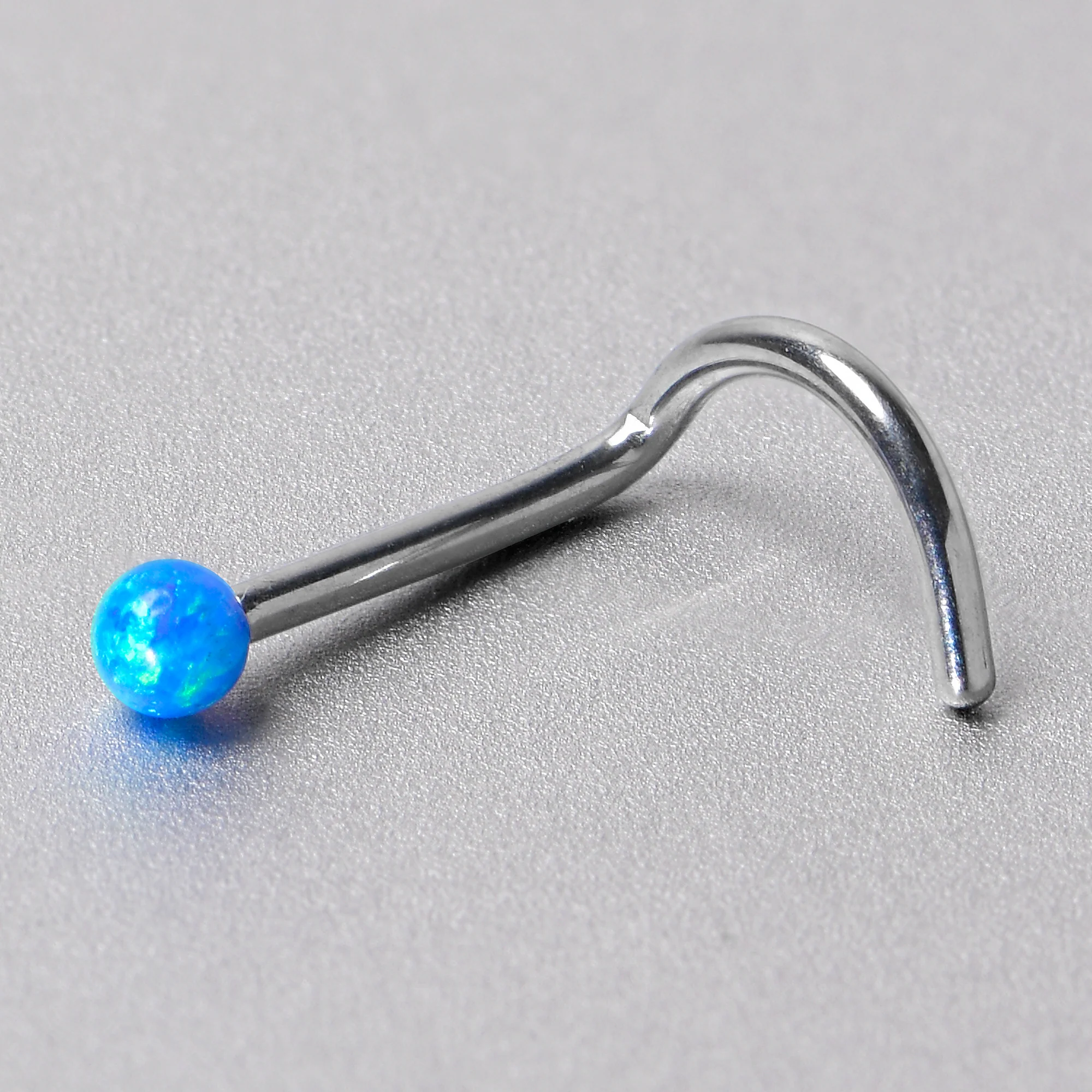 20G 1/4 Blue Synth Opal G23 Titanium Threadless Left Nose Screw - Image 6