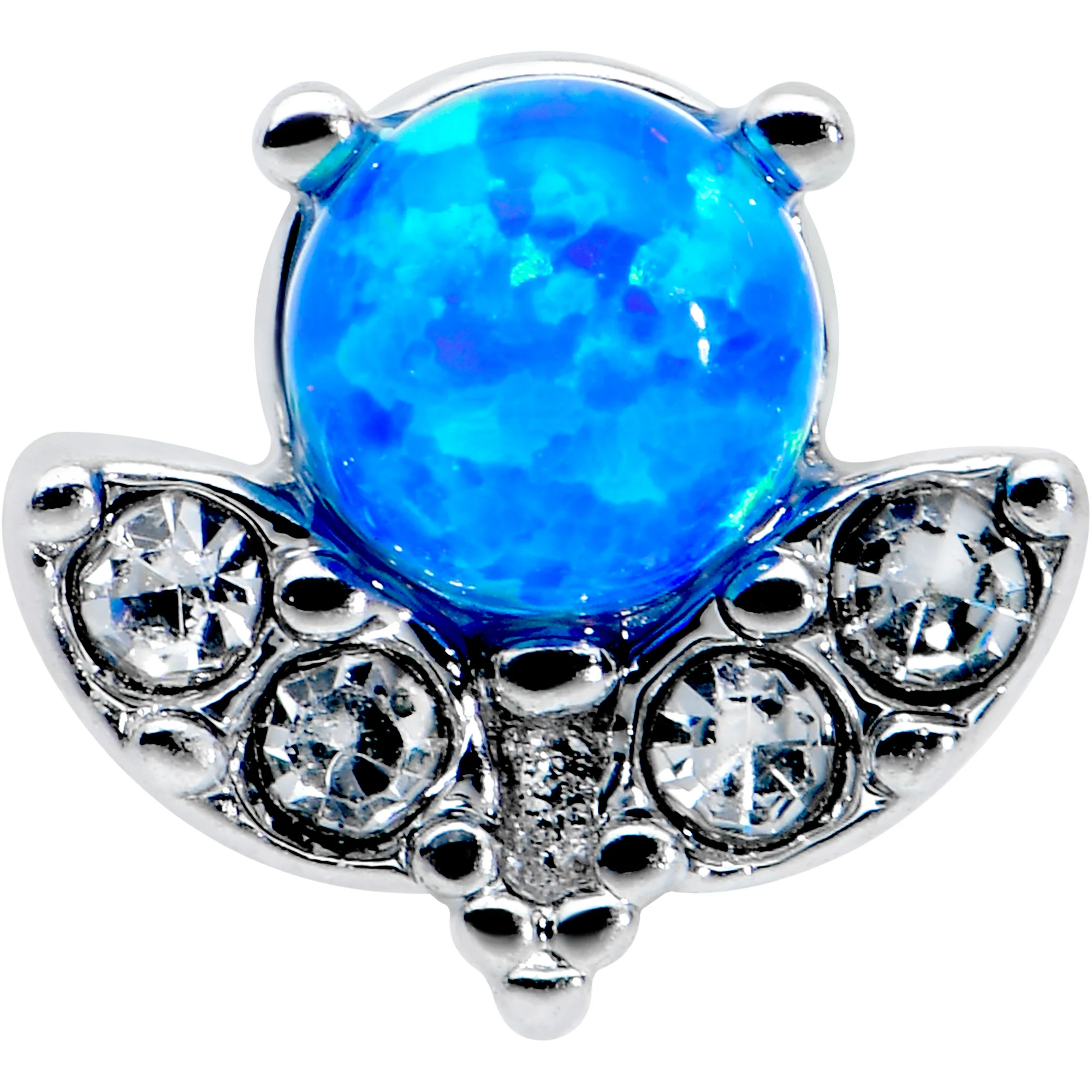 20G 1/4 Blue Synthetic Opal Style Flower L Shape Nose Ring - Image 2