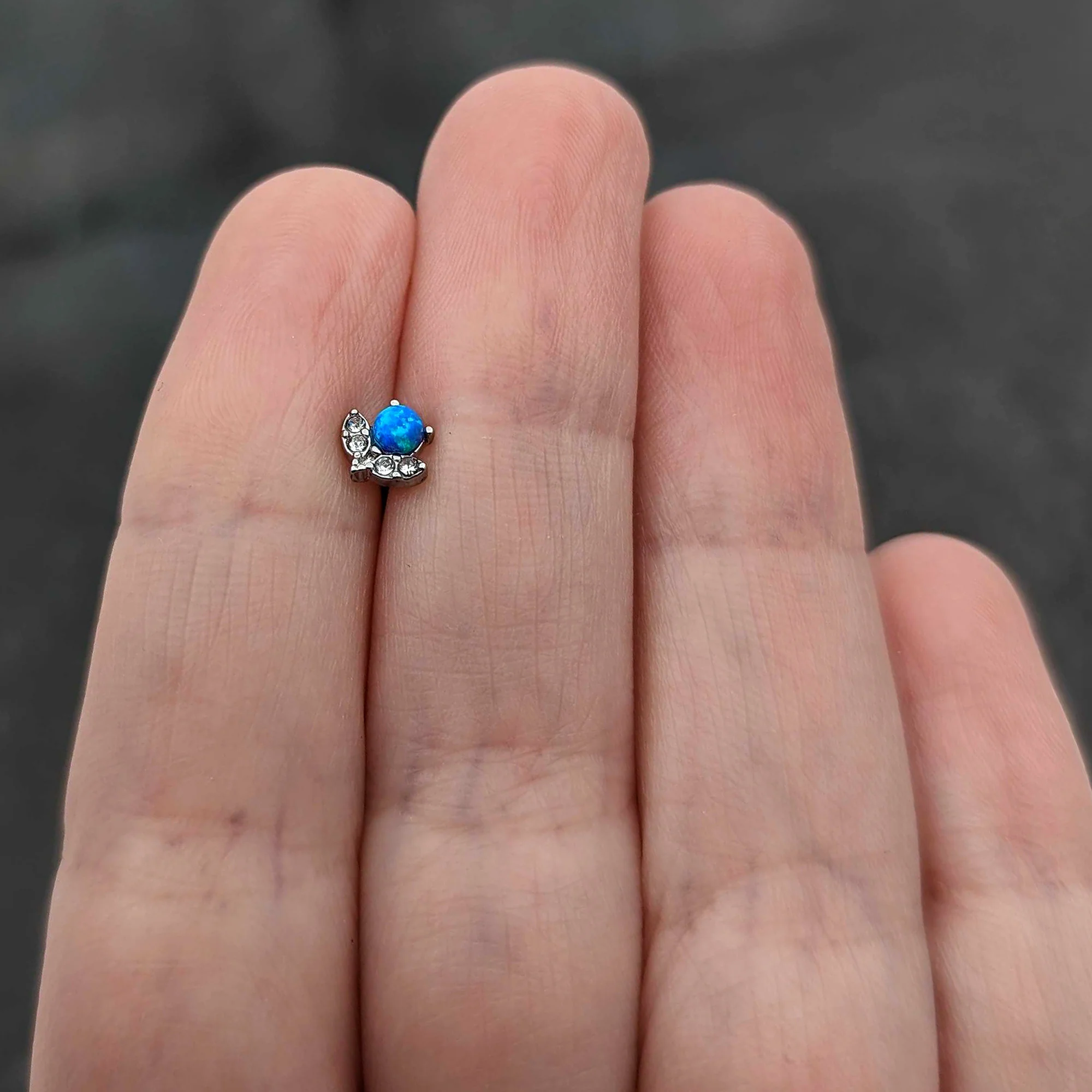 20G 1/4 Blue Synthetic Opal Style Flower L Shape Nose Ring - Image 8