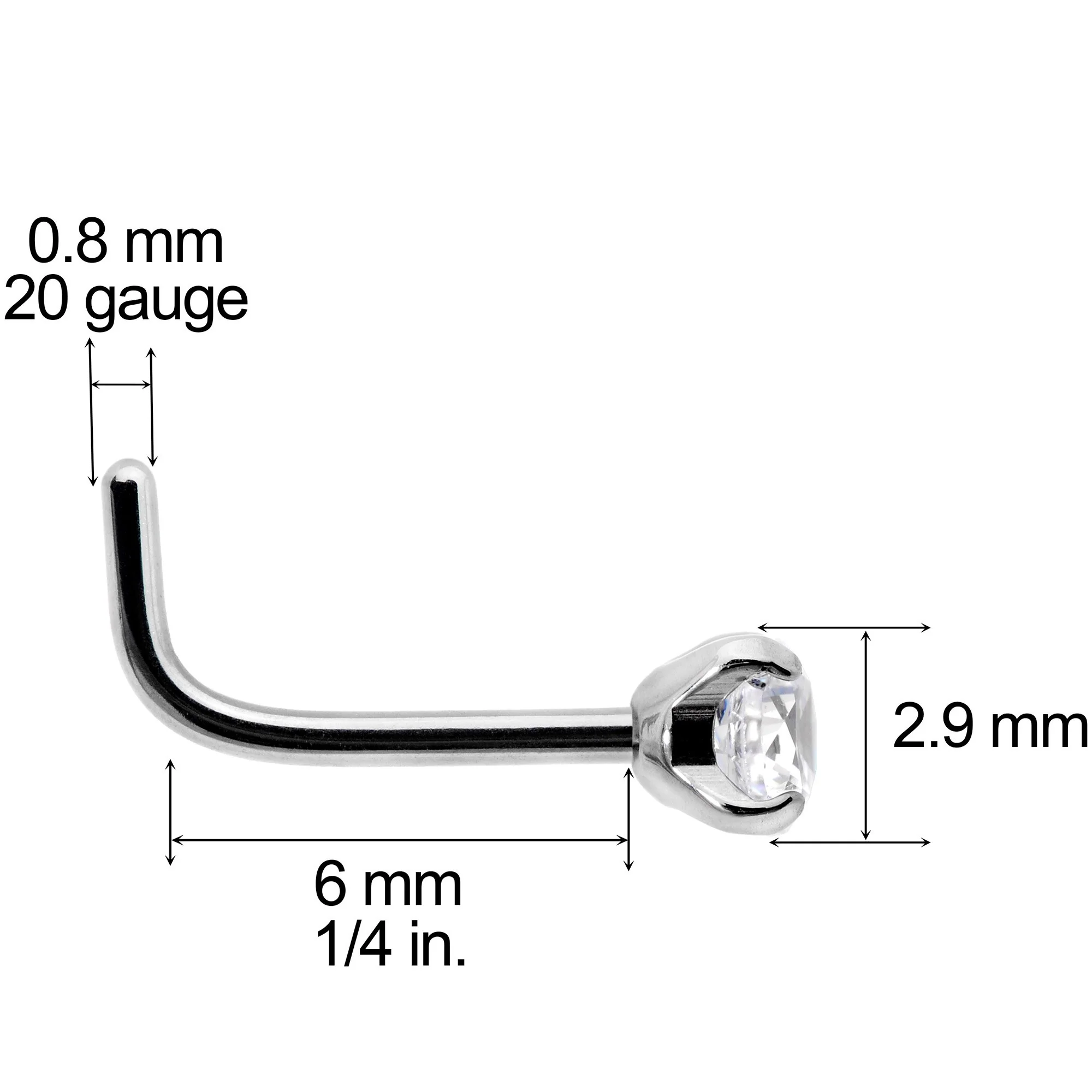 20G 1/4 Clear 3mm CZ Gem Grade 23 Titanium L Shaped Nose Ring - Image 3