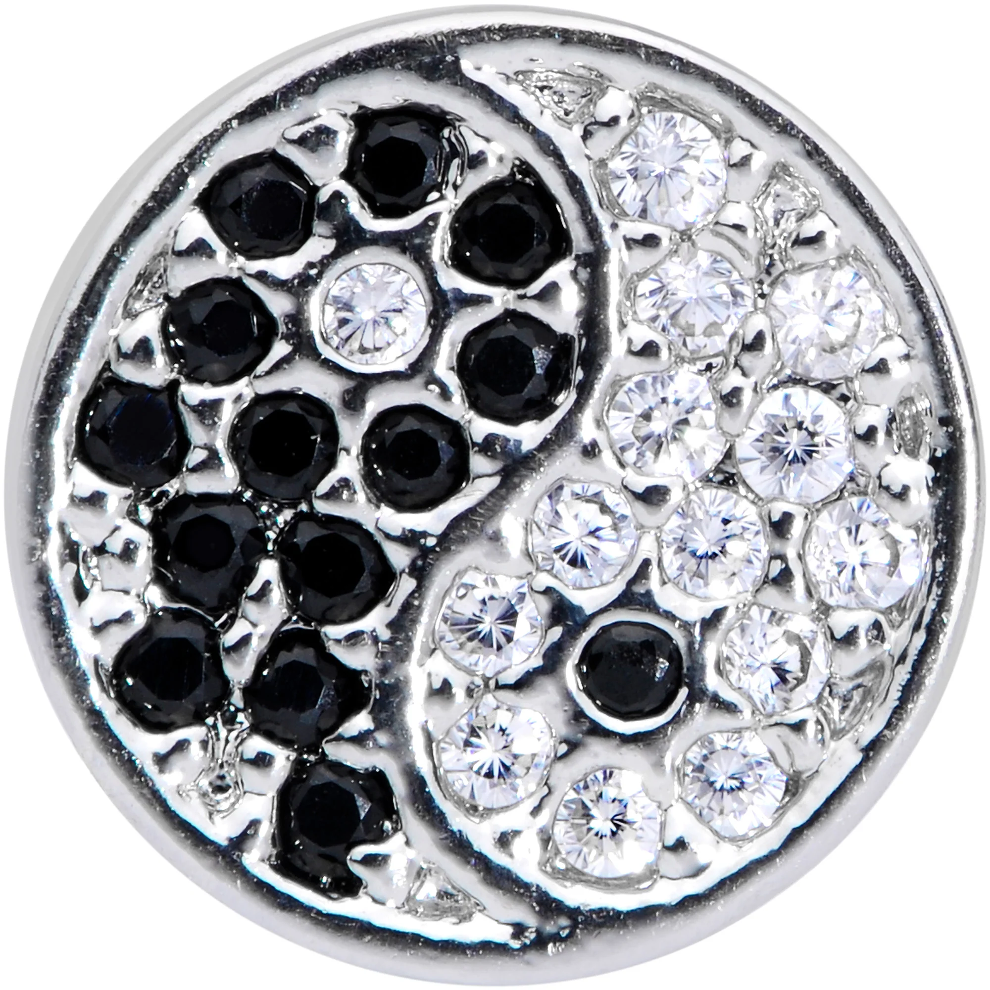 20G 1/4 Clear Black CZ Gem Yin Yang Nose Bone - Image 2