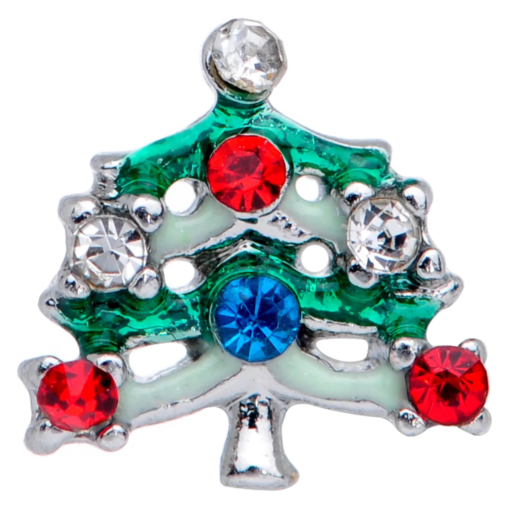 20G 1/4 Clear Blue Red Gem Christmas Tree Nose Bone - Image 3