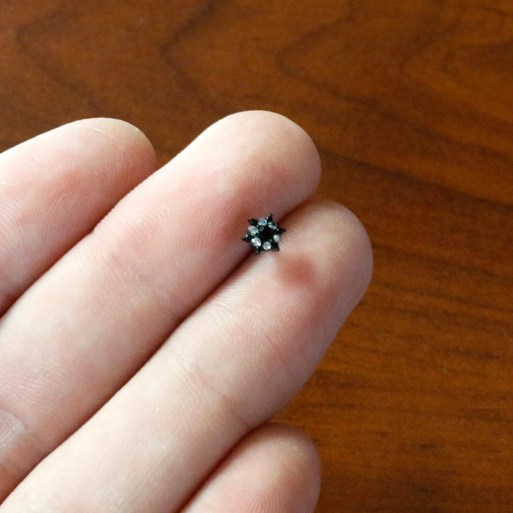 20G 1/4 Clear CZ Gem Black Abstract Sun Nose Bone - Image 7