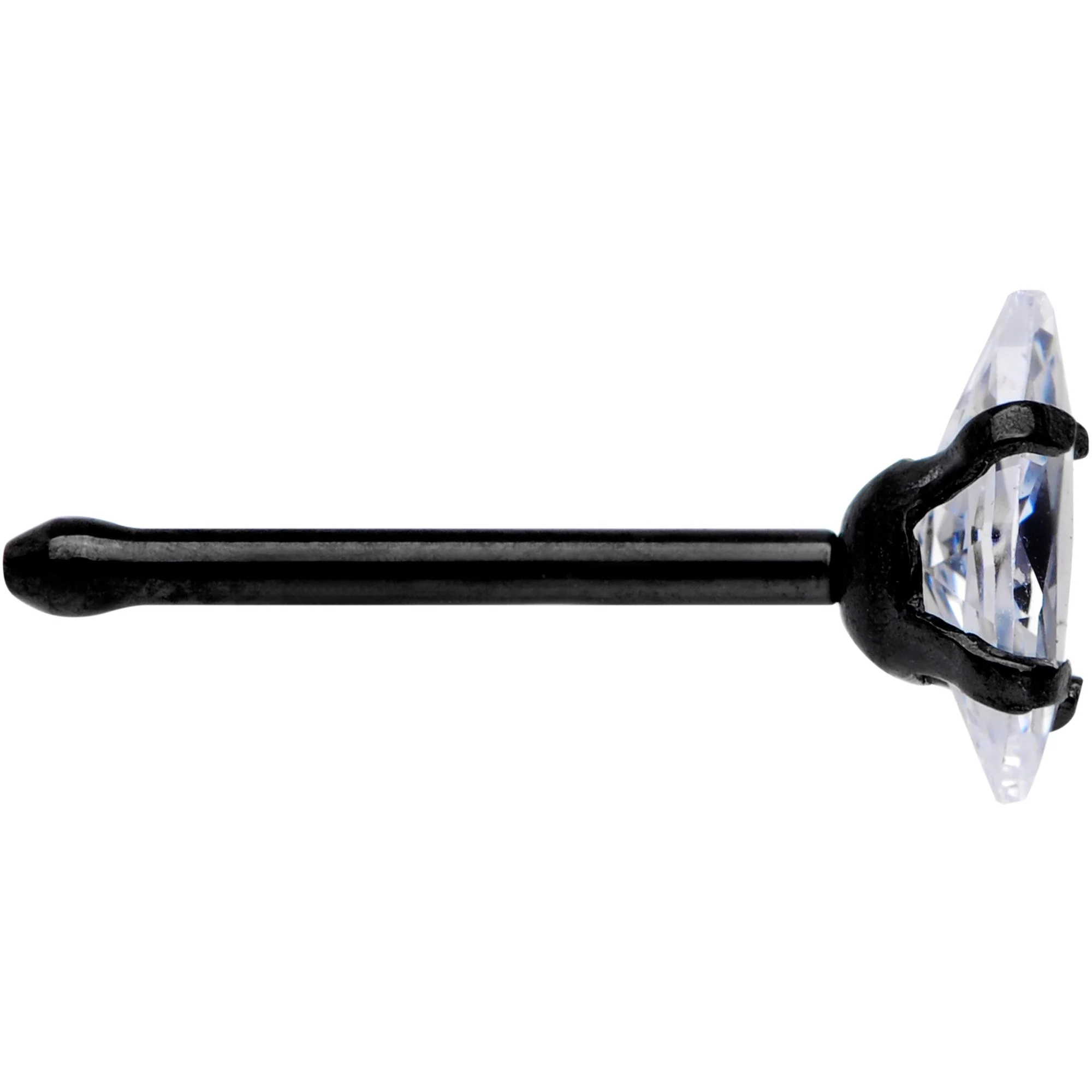 20G 1/4 Clear CZ Gem Black IP Ellipse Nose Bone - Image 2