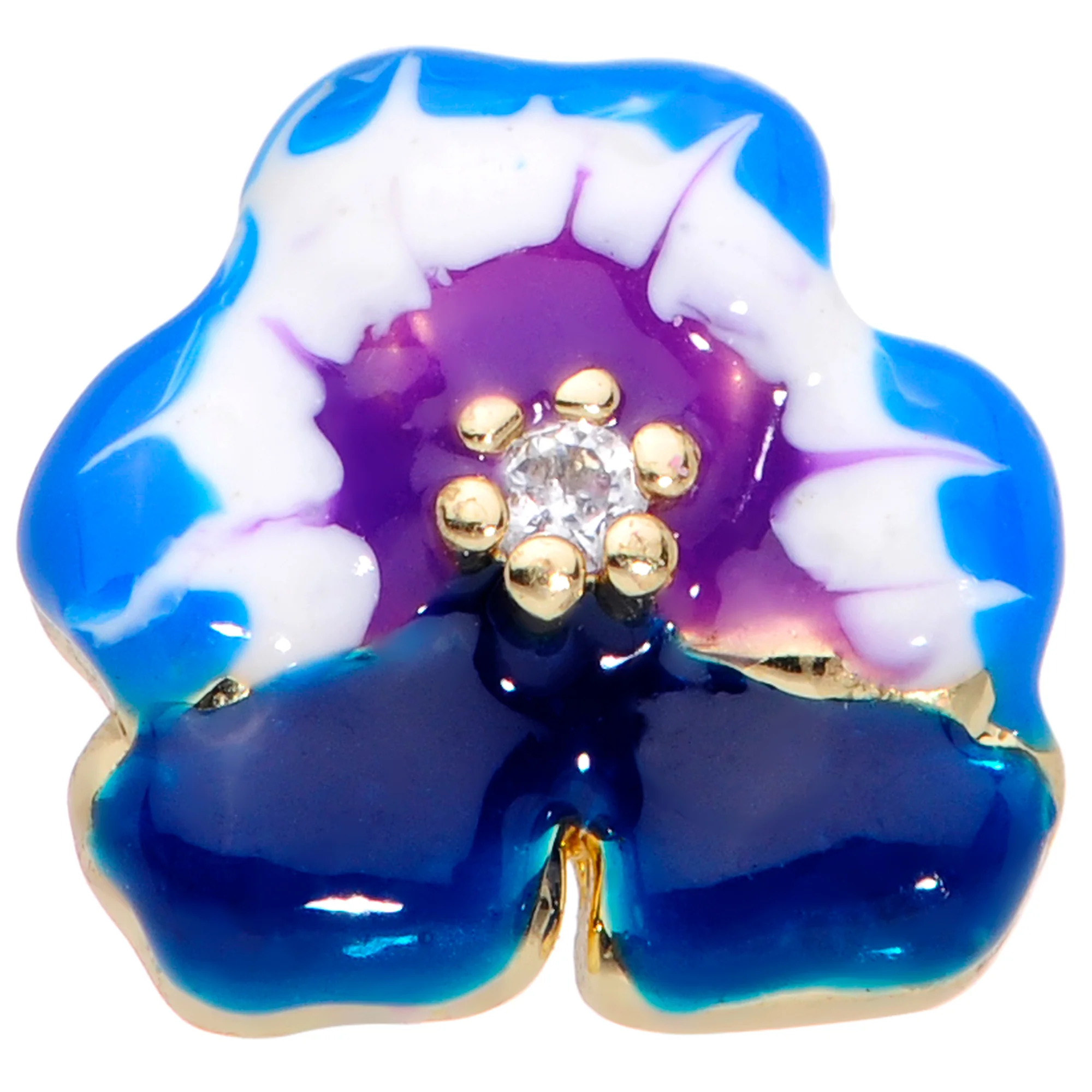 20G 1/4 Clear CZ Gem Blue Spring Flower Nose Bone - Image 2