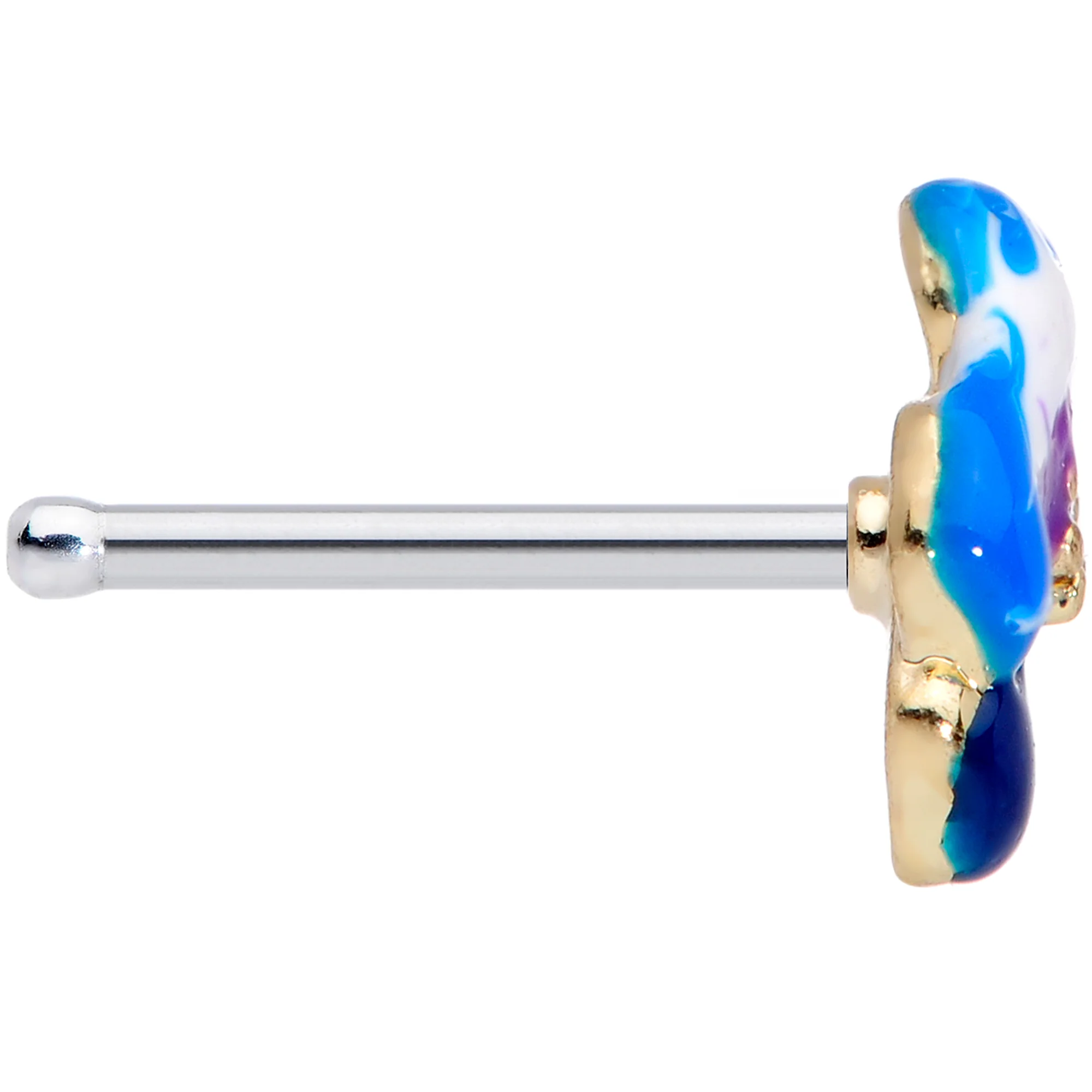 20G 1/4 Clear CZ Gem Blue Spring Flower Nose Bone - Image 3