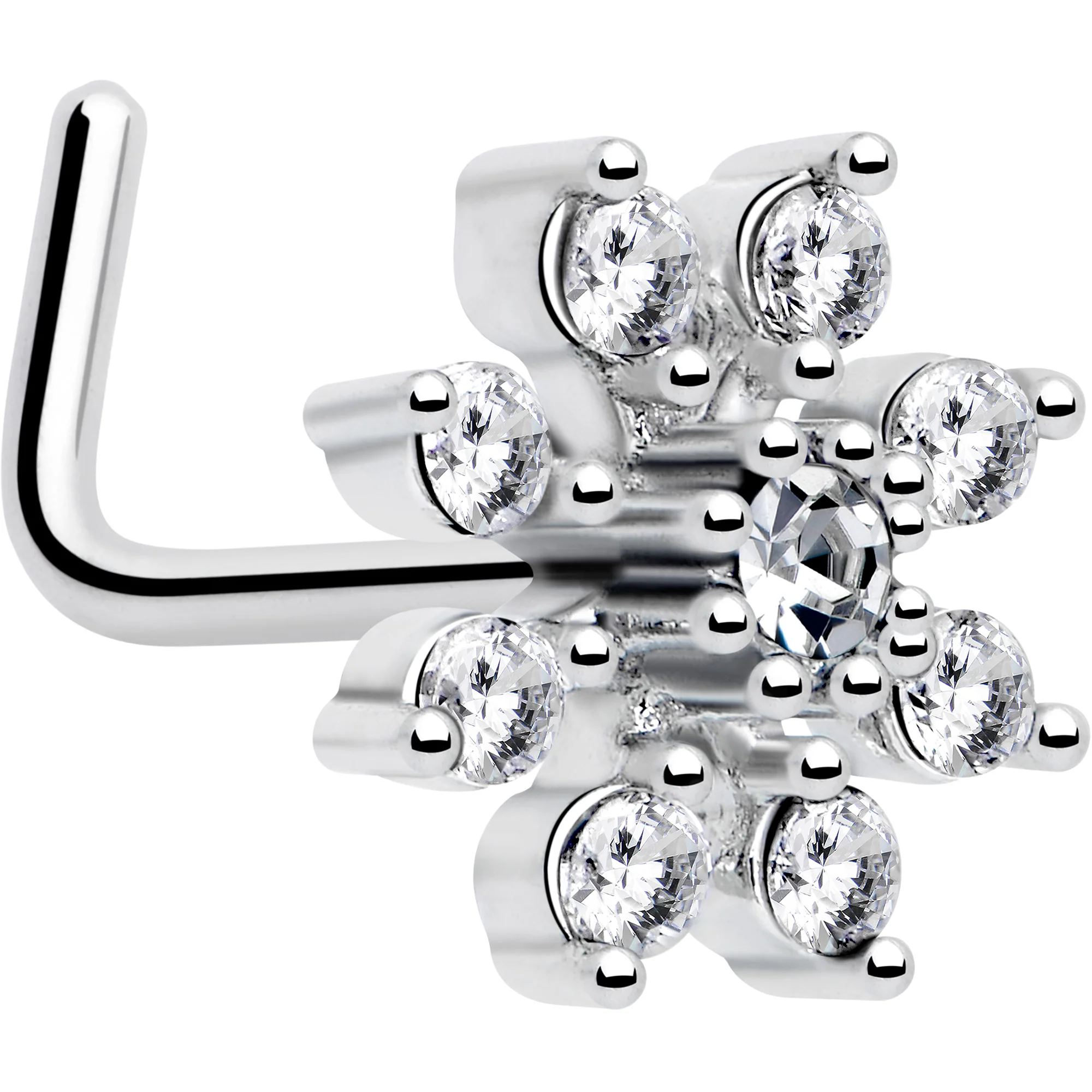 20G 1/4 Clear CZ Gem Flower L Shaped Nose Ring