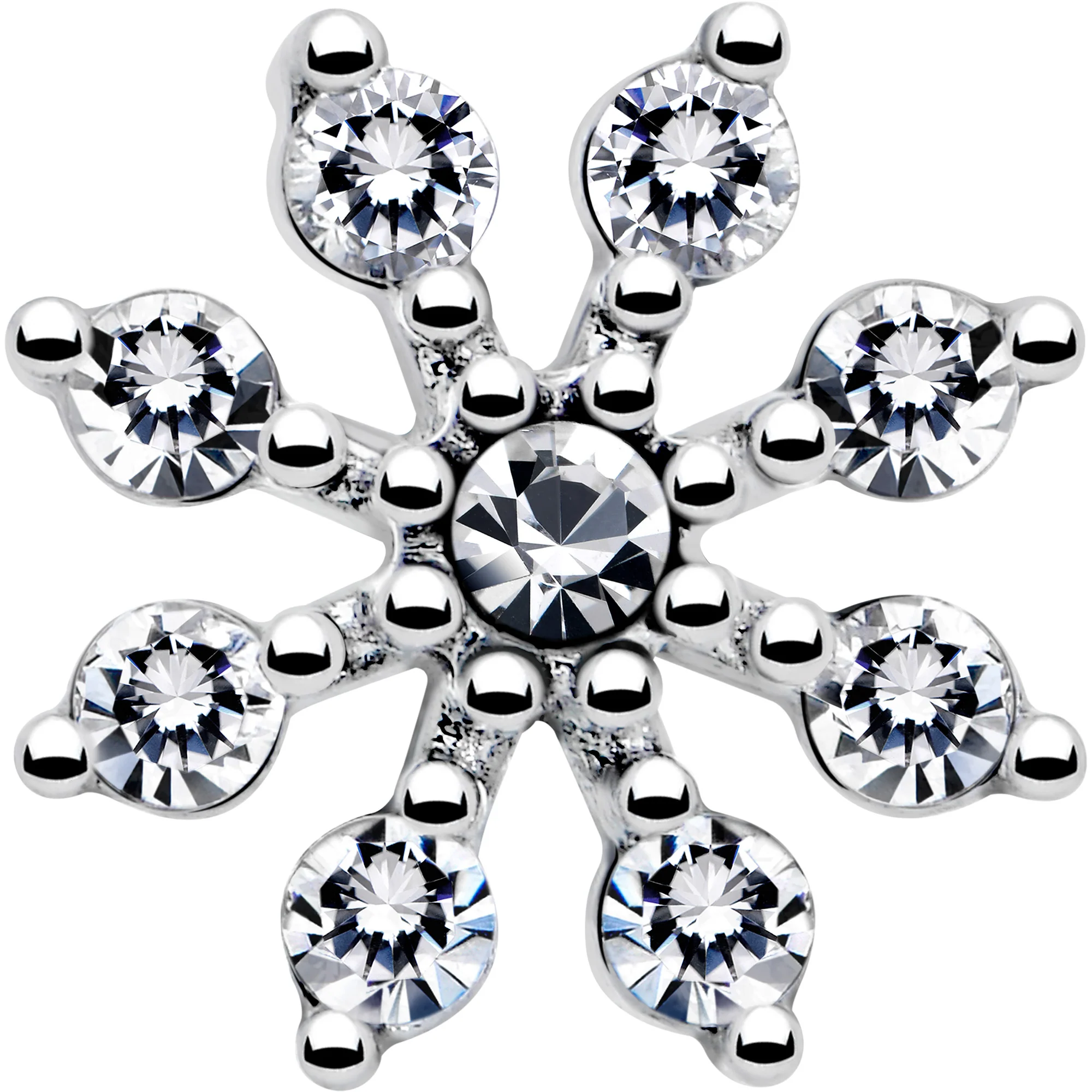 20G 1/4 Clear CZ Gem Flower L Shaped Nose Ring - Image 6